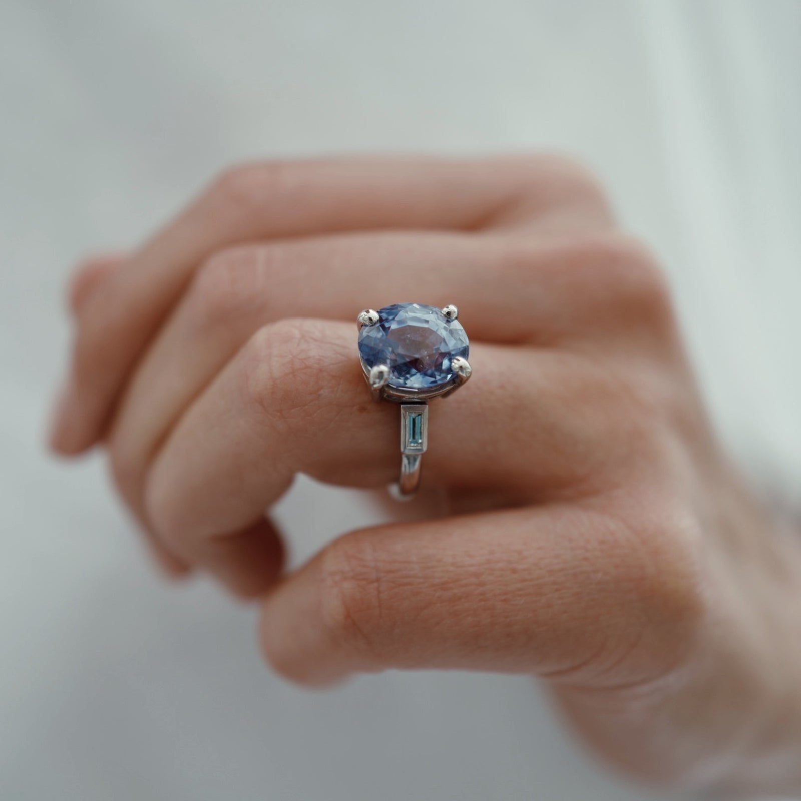 AARYA White Gold Blue Sapphire & Diamond Ring