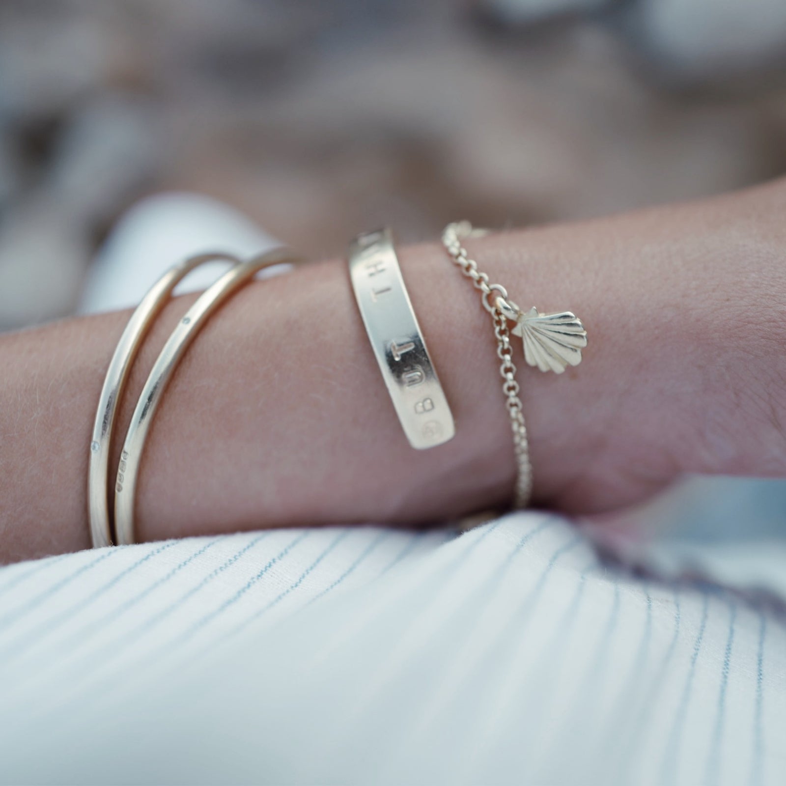 Gold Trio Scallop Shell Chain Bracelet