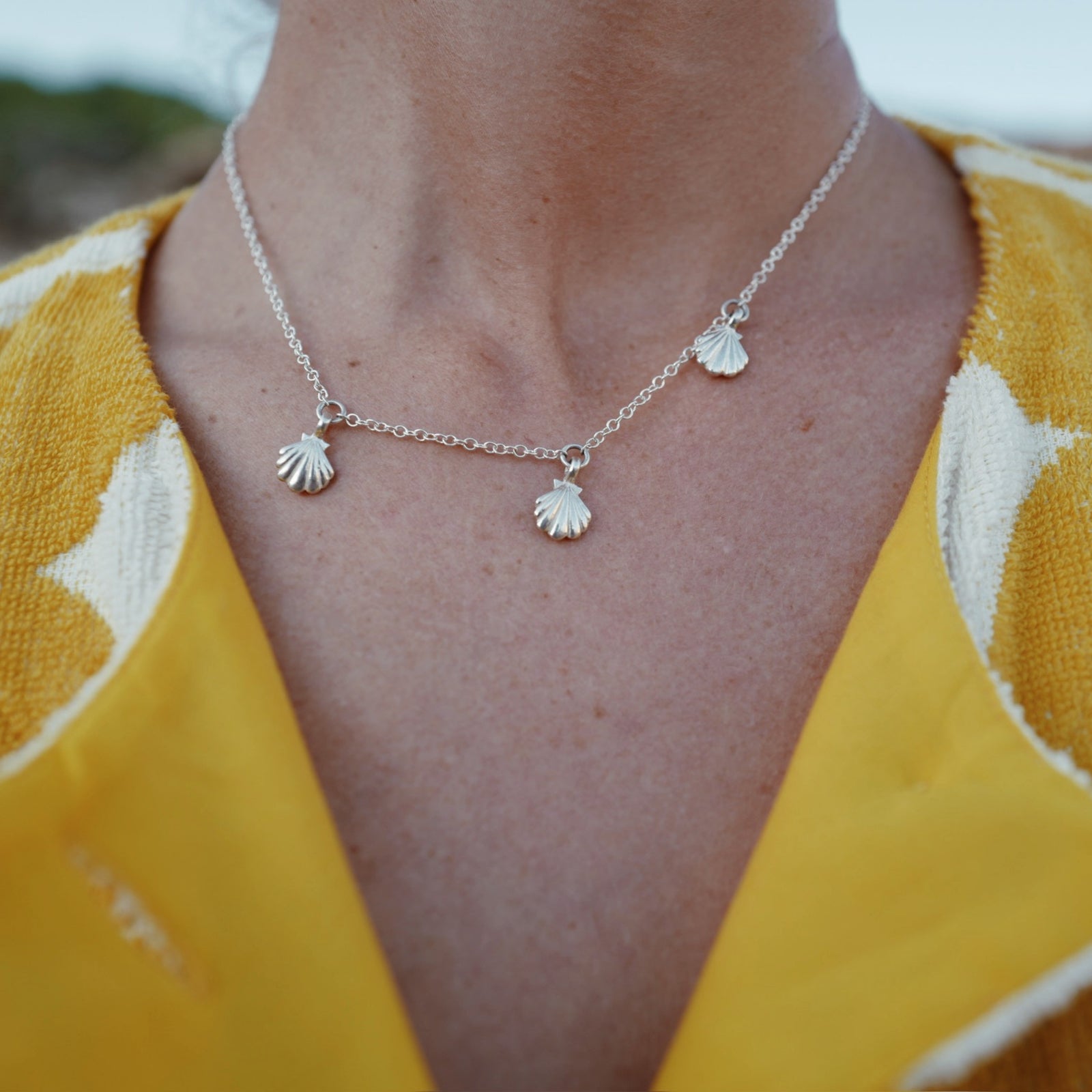 Silver Trio Scallop Shell Necklace