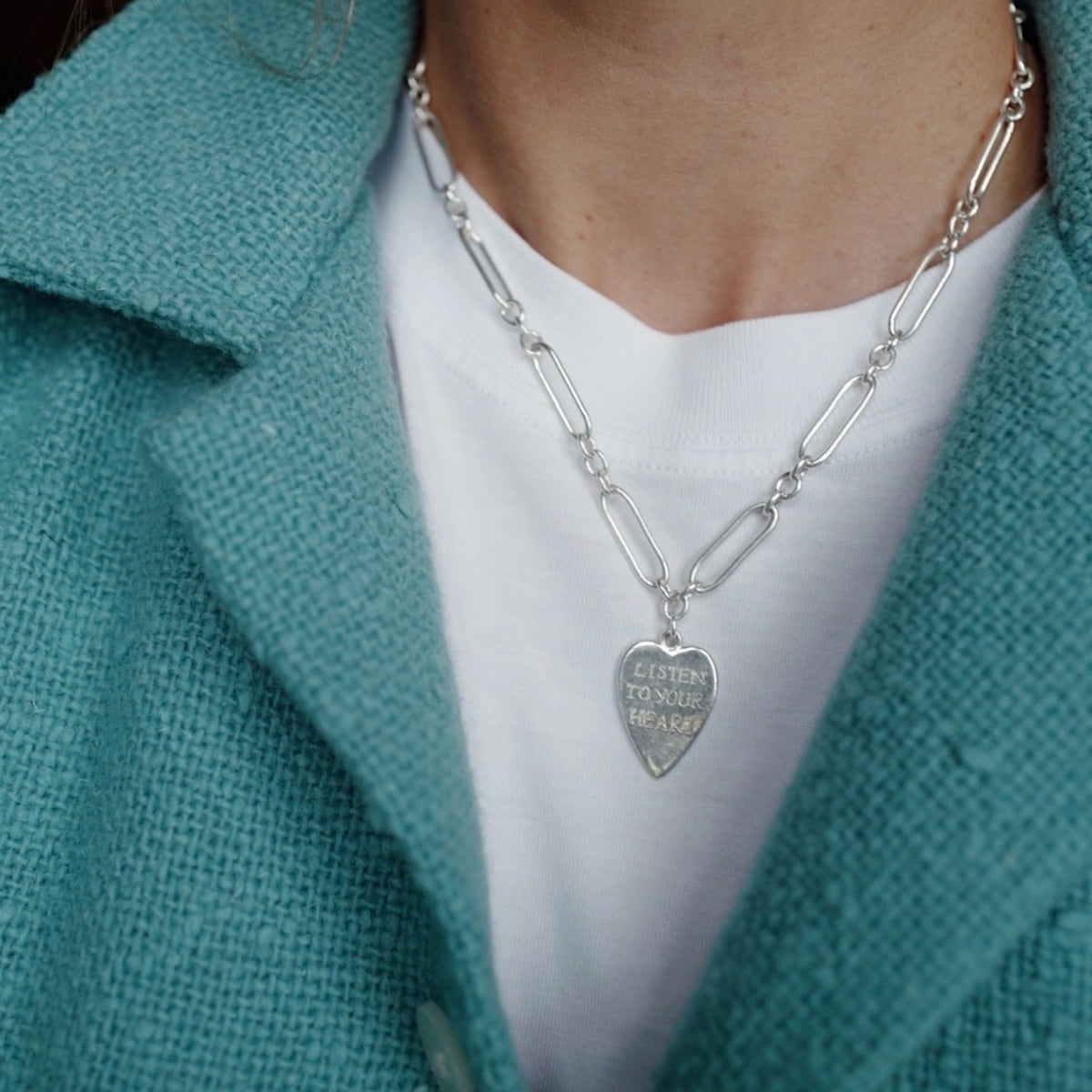 Silver 'Listen To Your Heart' Heart Token Necklace