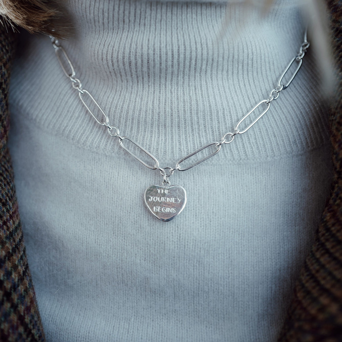 Silver 'The Journey Begins' Heart Token Necklace