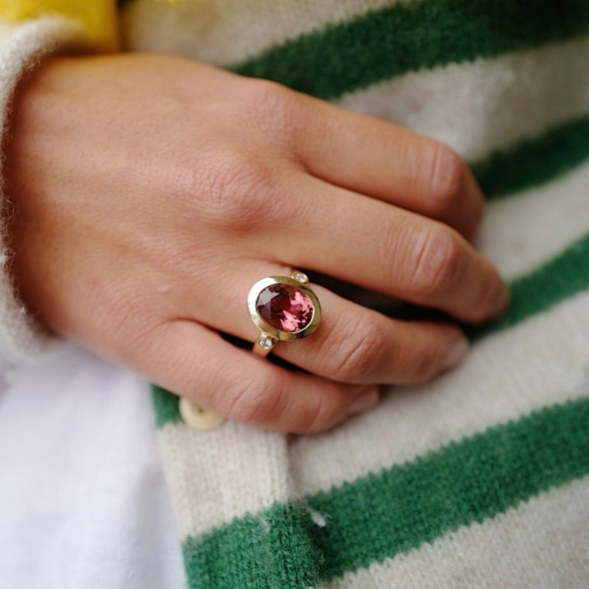 RANA Gold Pink Tourmaline & Diamond Ring