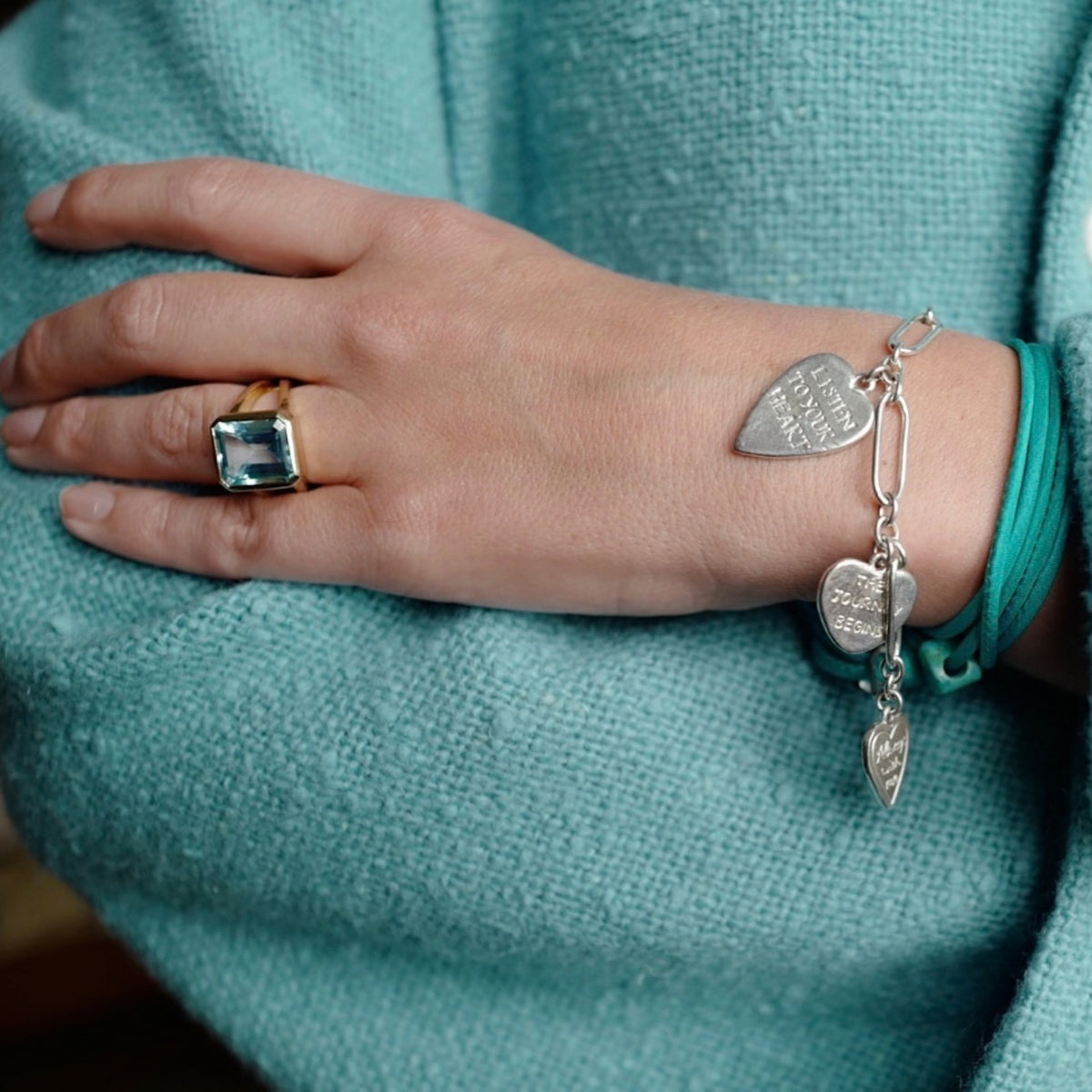 Silver Heart Token Bracelet