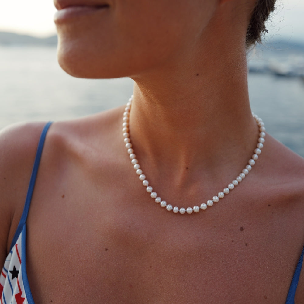 Gold Mini White Holiday Pearl Necklace