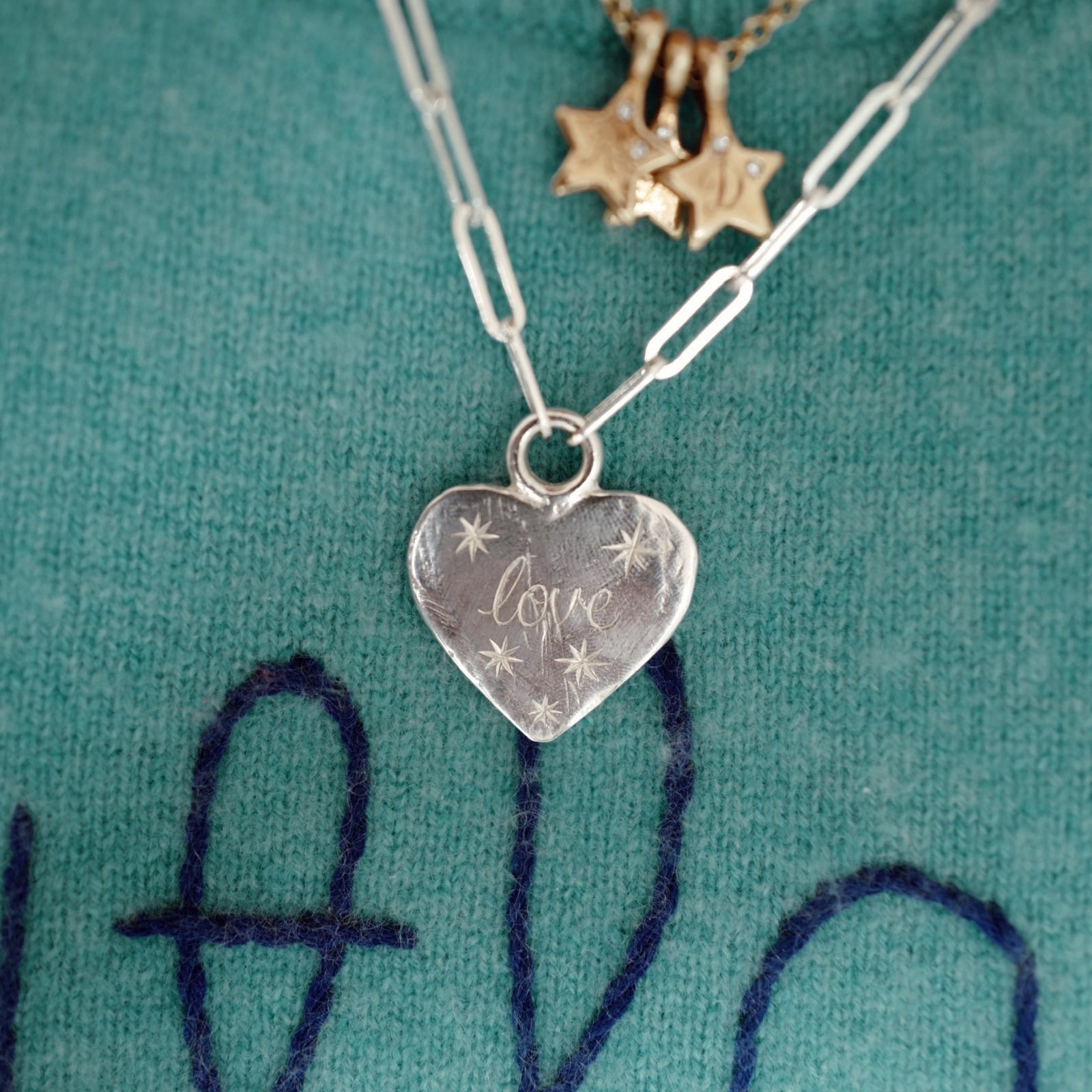 Silver 'Starry Night' Keeper's Heart Trace Chain Necklace