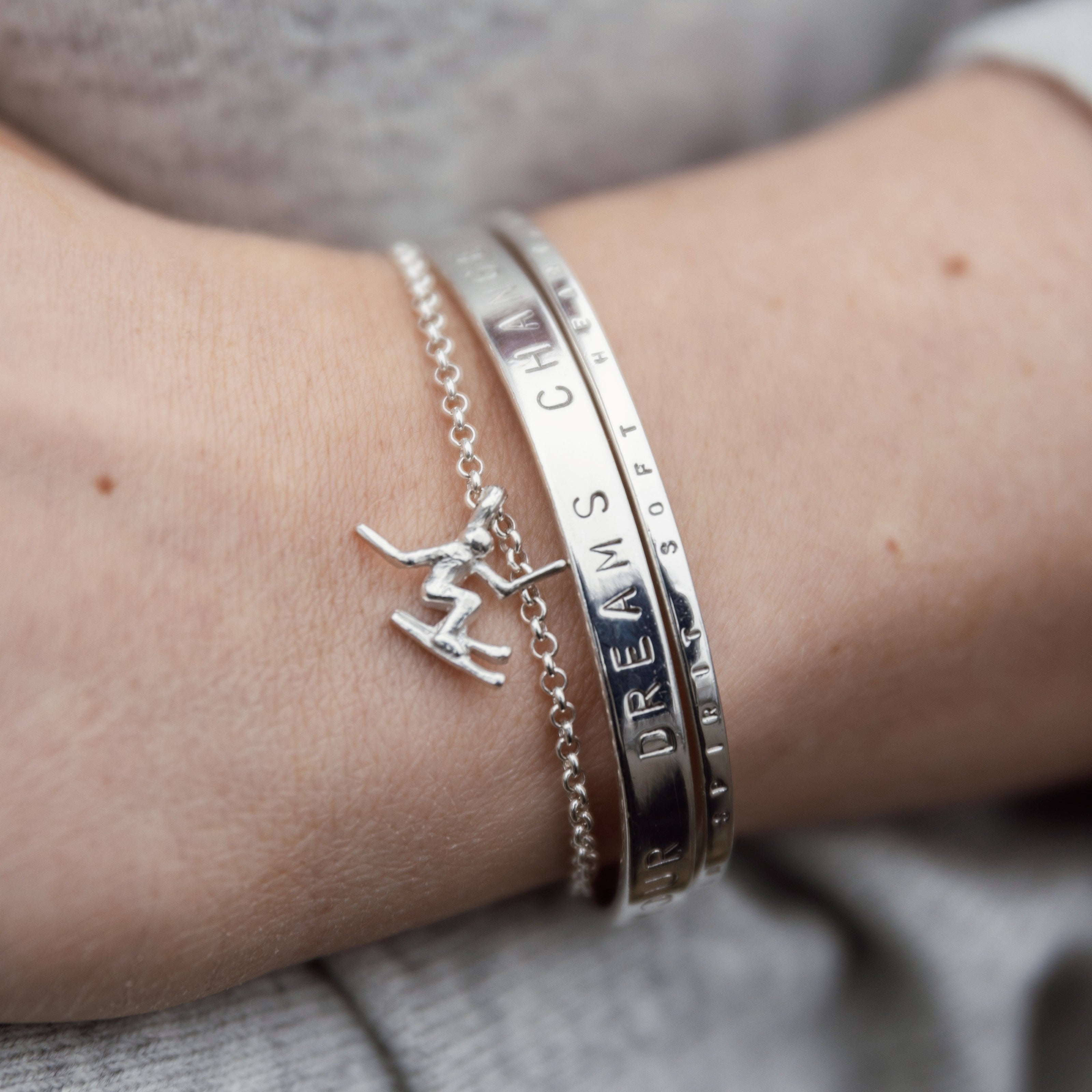 Silver Skier Chain Bracelet