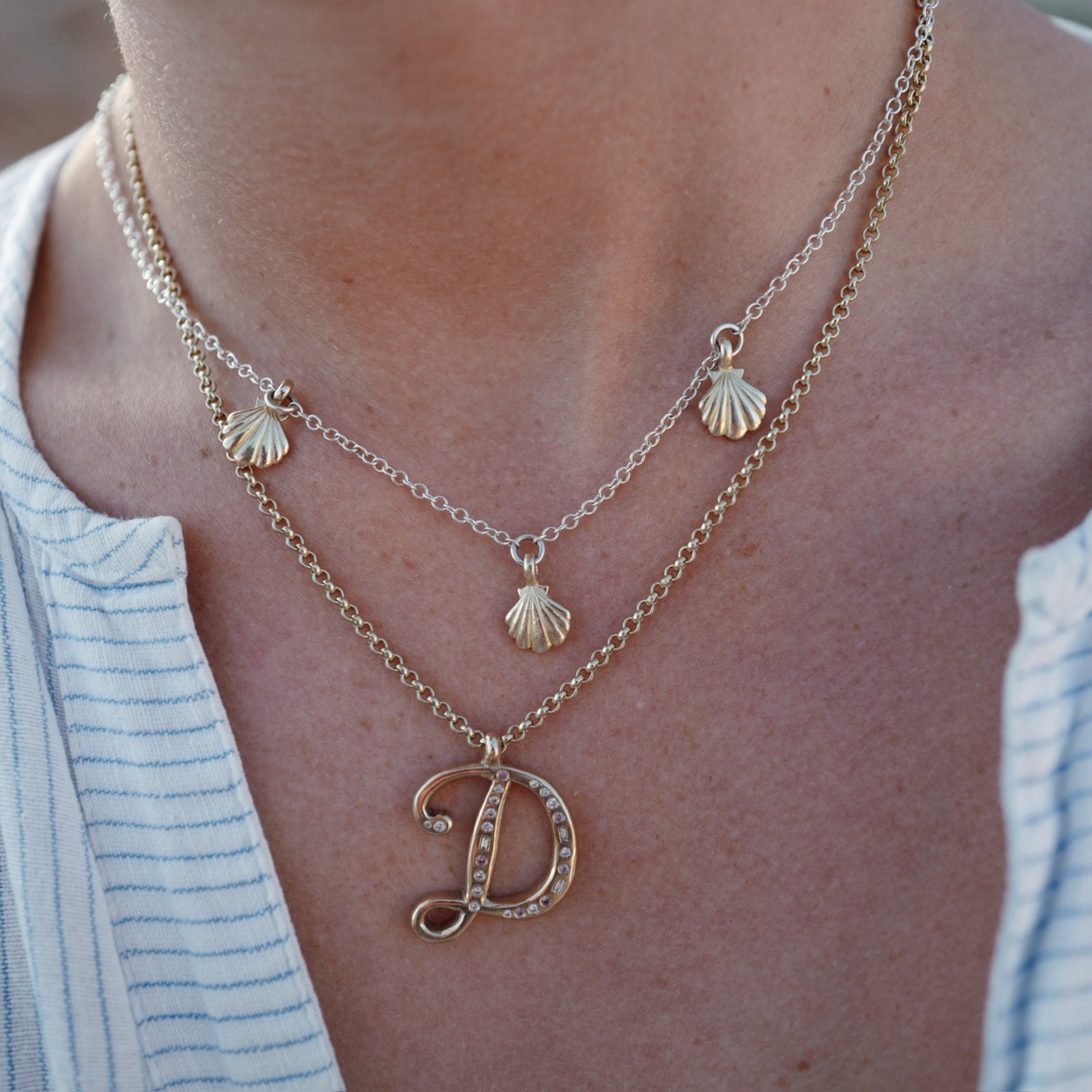 Silver & Gold Trio Scallop Shell Necklace