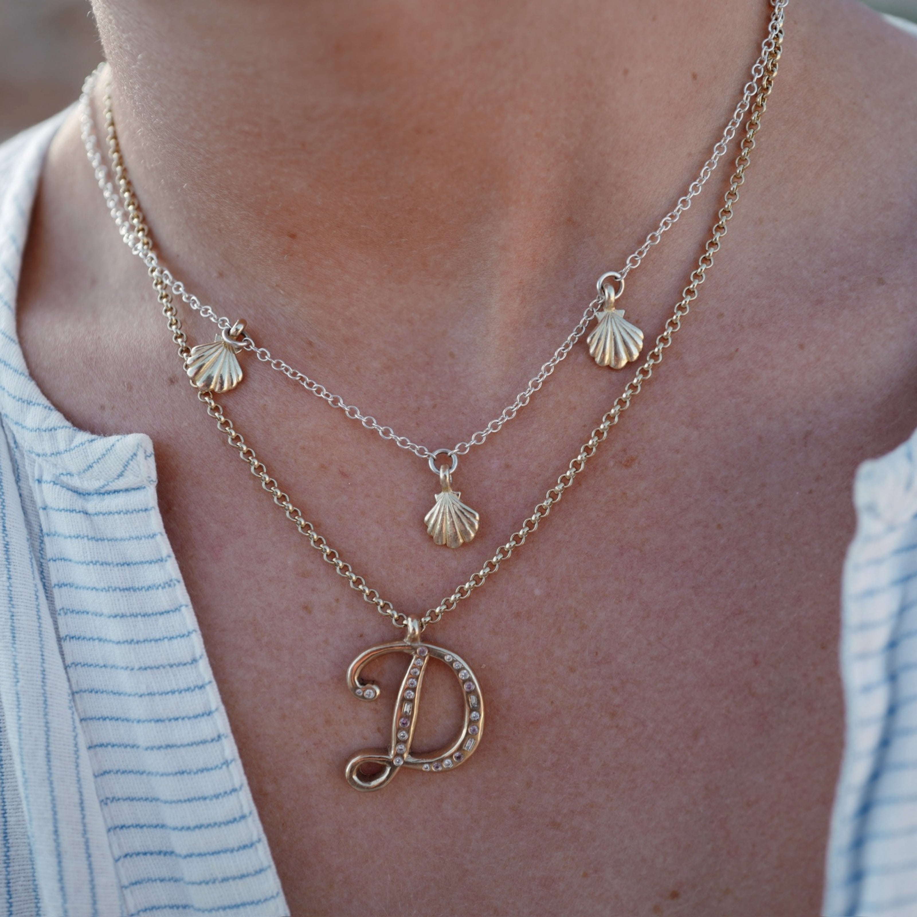 Silver & Gold Trio Scallop Shell Necklace