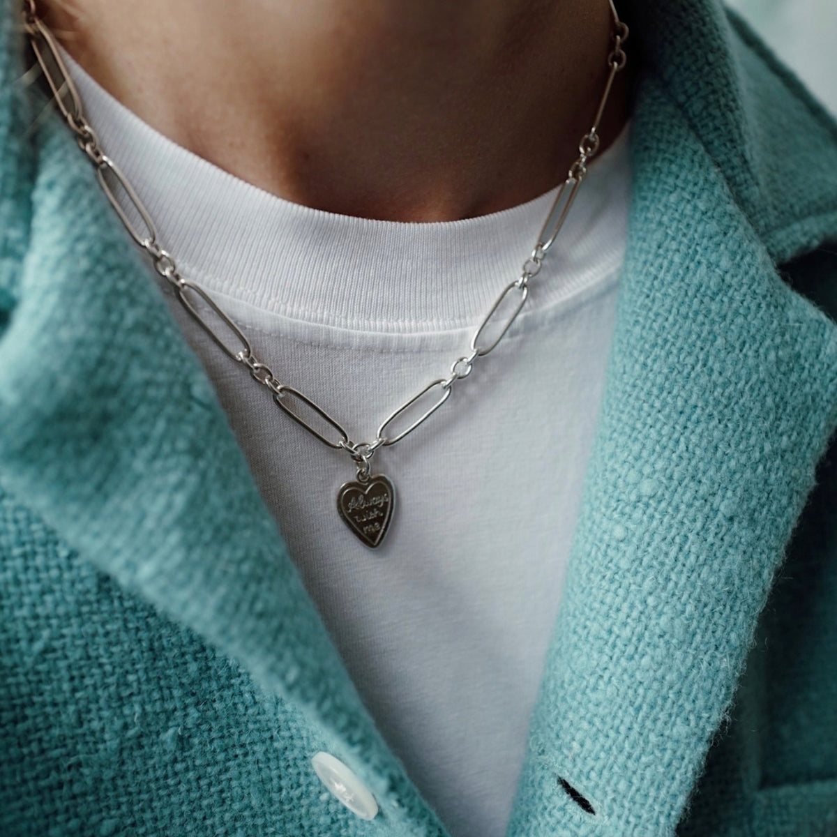 Silver 'Always With Me' Heart Token Necklace