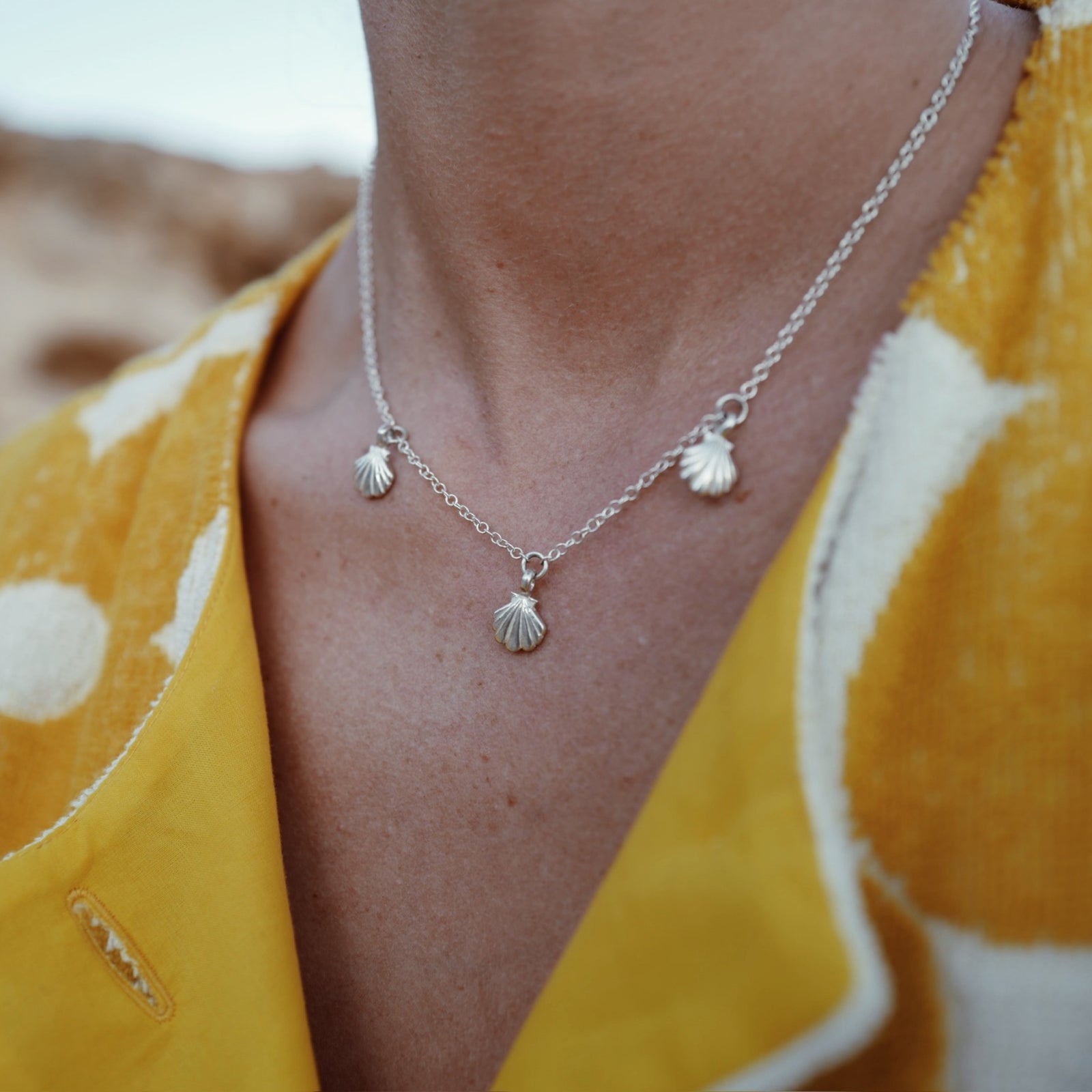 Silver Trio Scallop Shell Necklace
