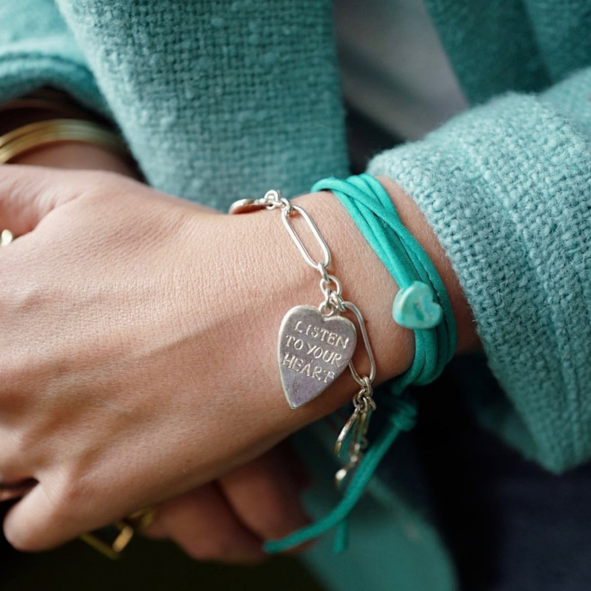 Silver Heart Token Bracelet