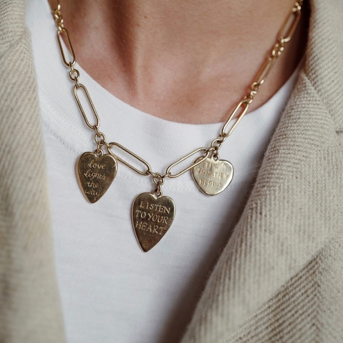 Gold Trio Heart Token Necklace