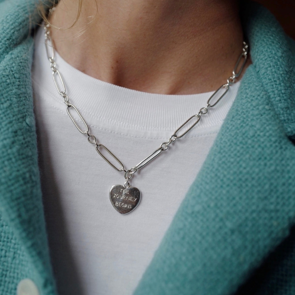 Silver 'The Journey Begins' Heart Token Necklace