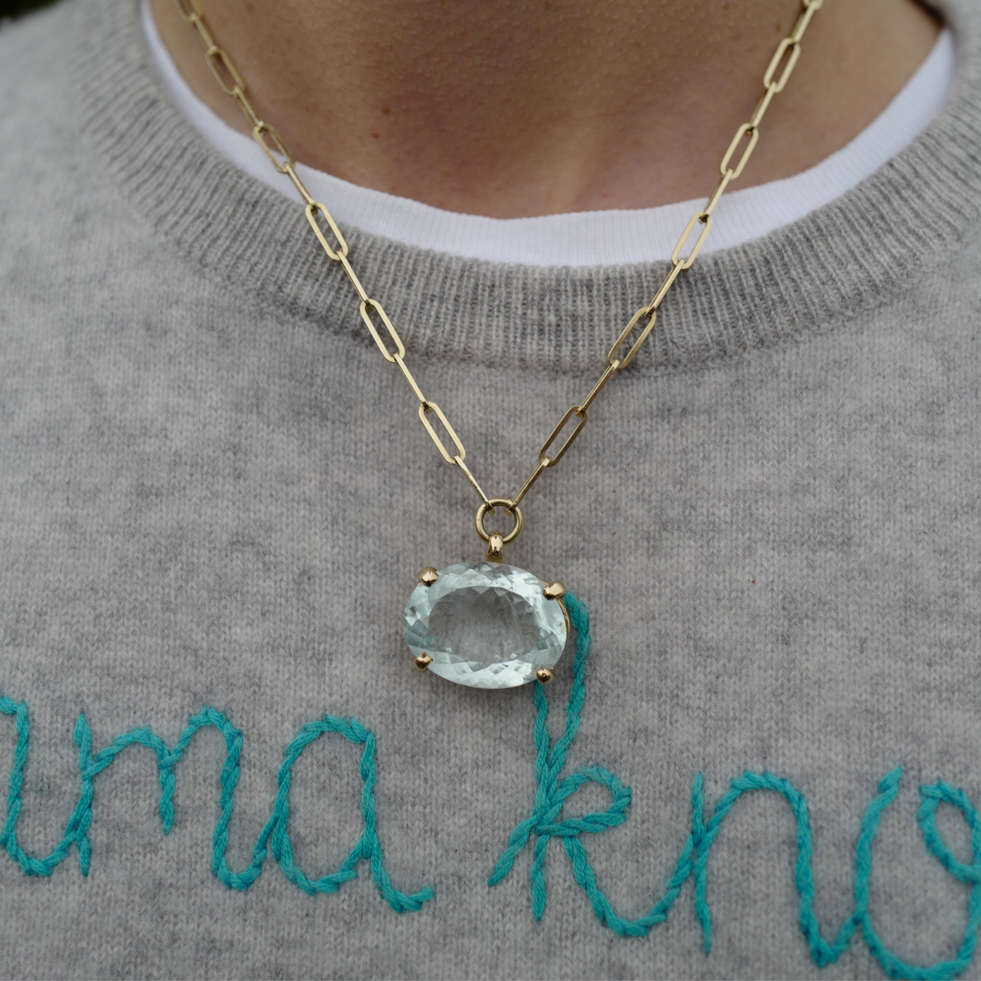 AUKAI Gold Aquamarine Claw Trace Chain Necklace