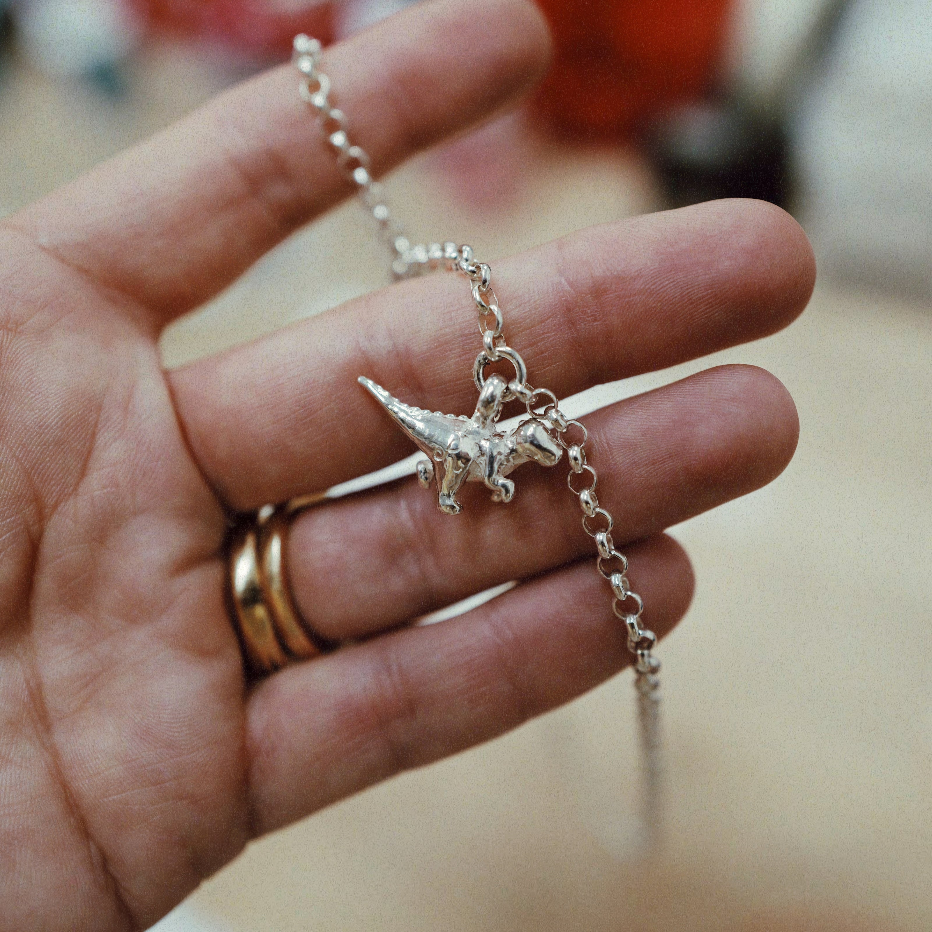 Silver Dinosaur Necklace