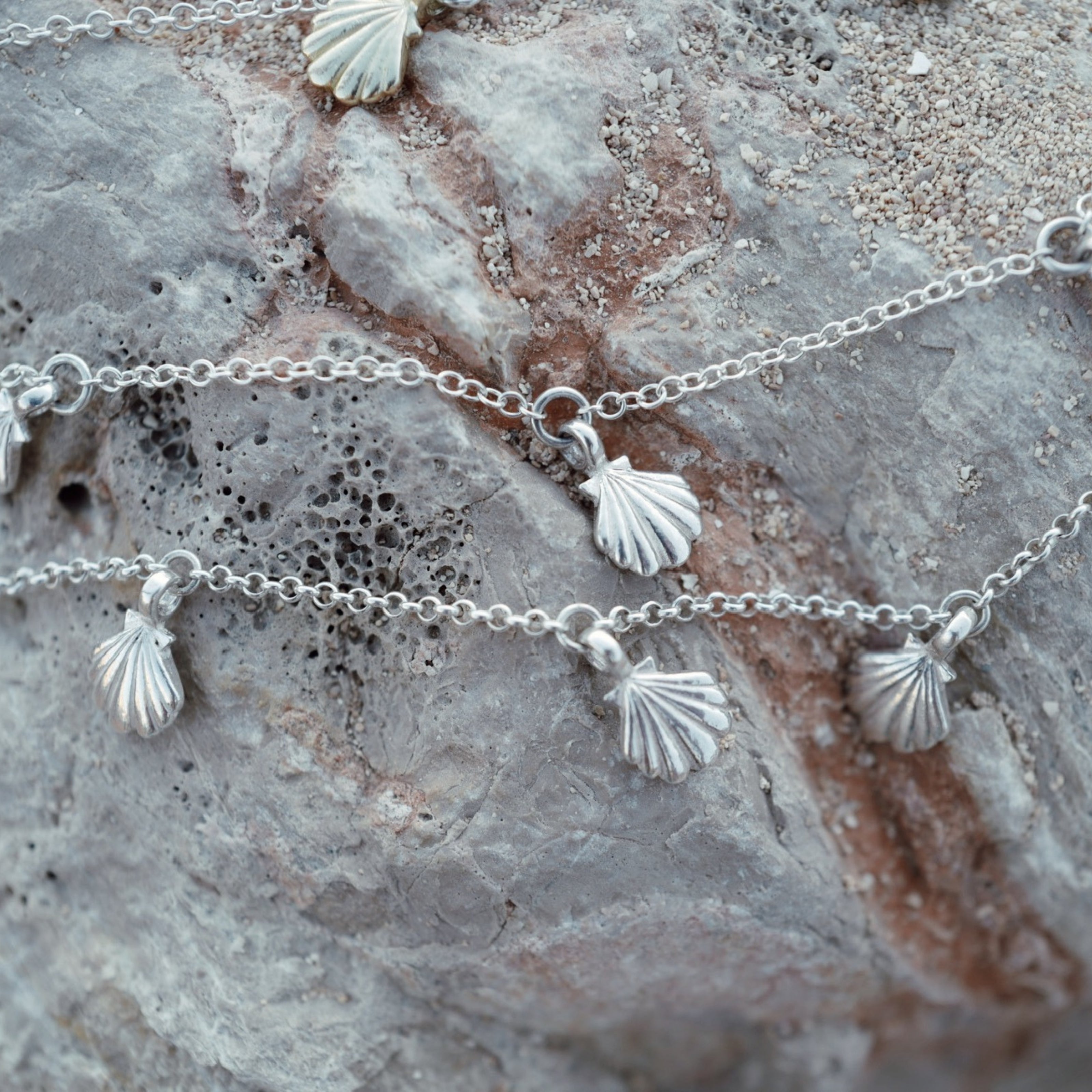 Silver Trio Scallop Shell Chain Bracelet