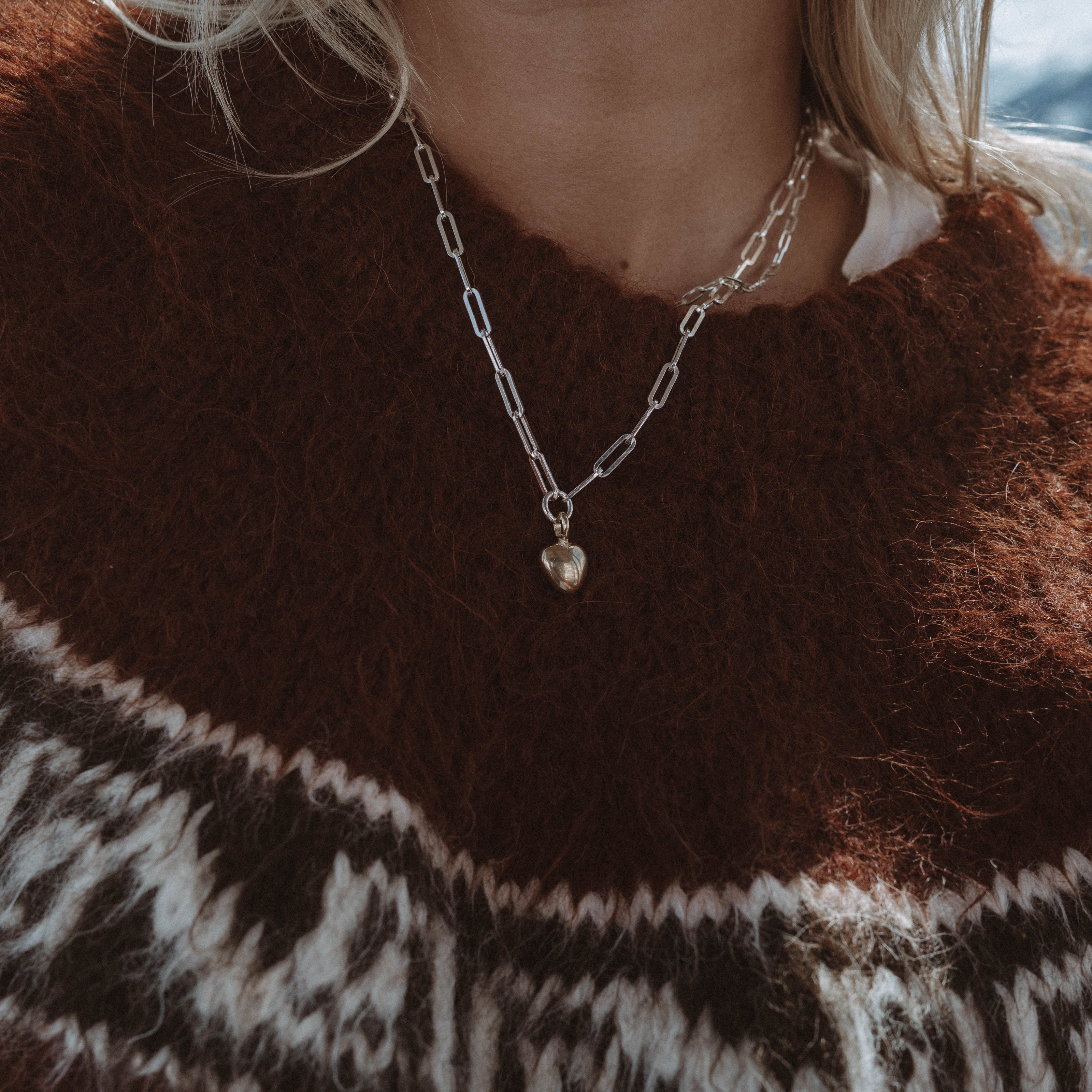 Silver & Gold Grateful Heart Trace Chain Necklace