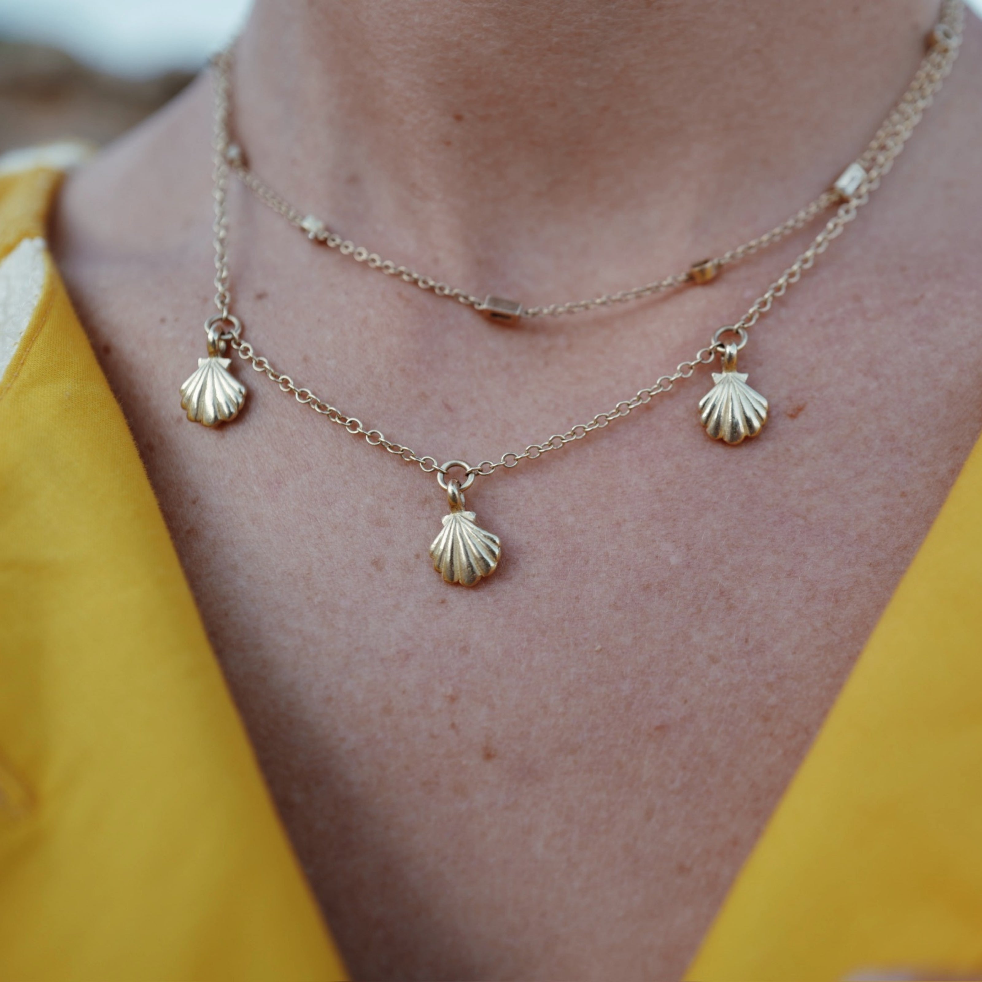 Gold Trio Scallop Shell Necklace