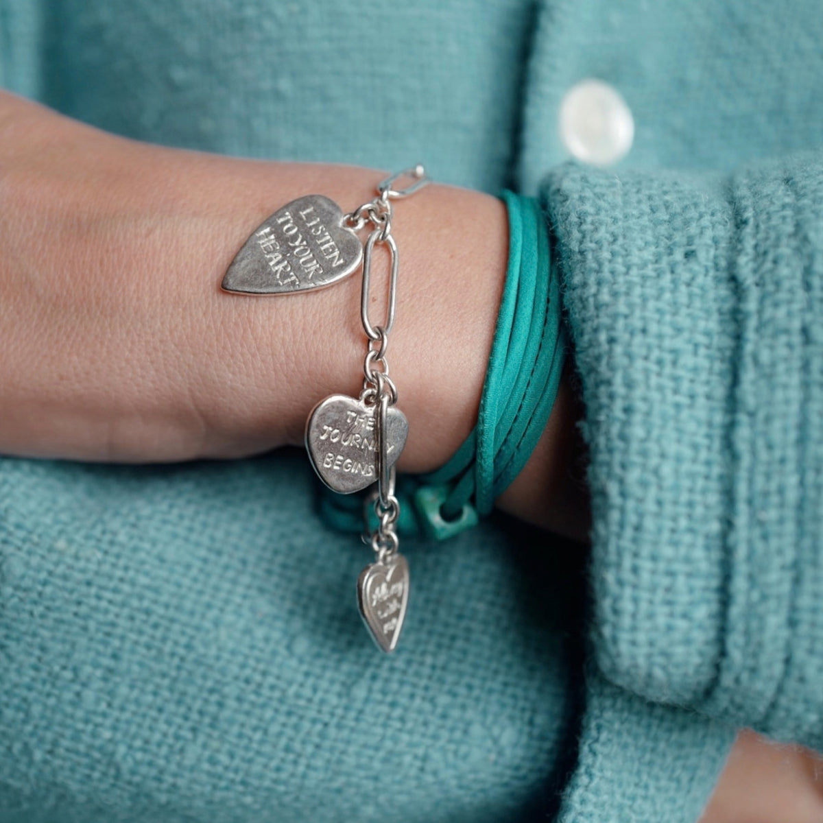 Silver Heart Token Bracelet