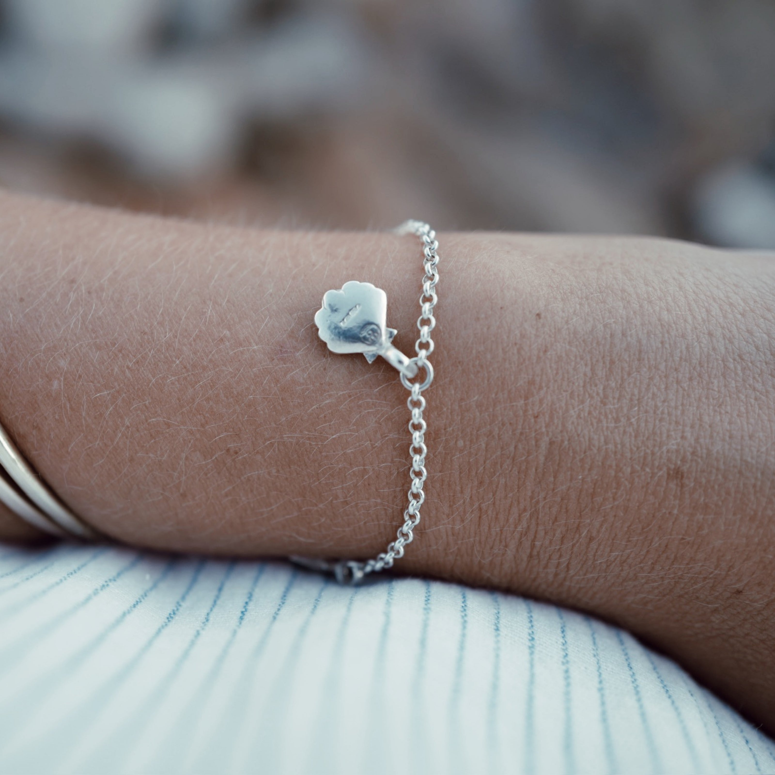 Silver Trio Scallop Shell Chain Bracelet