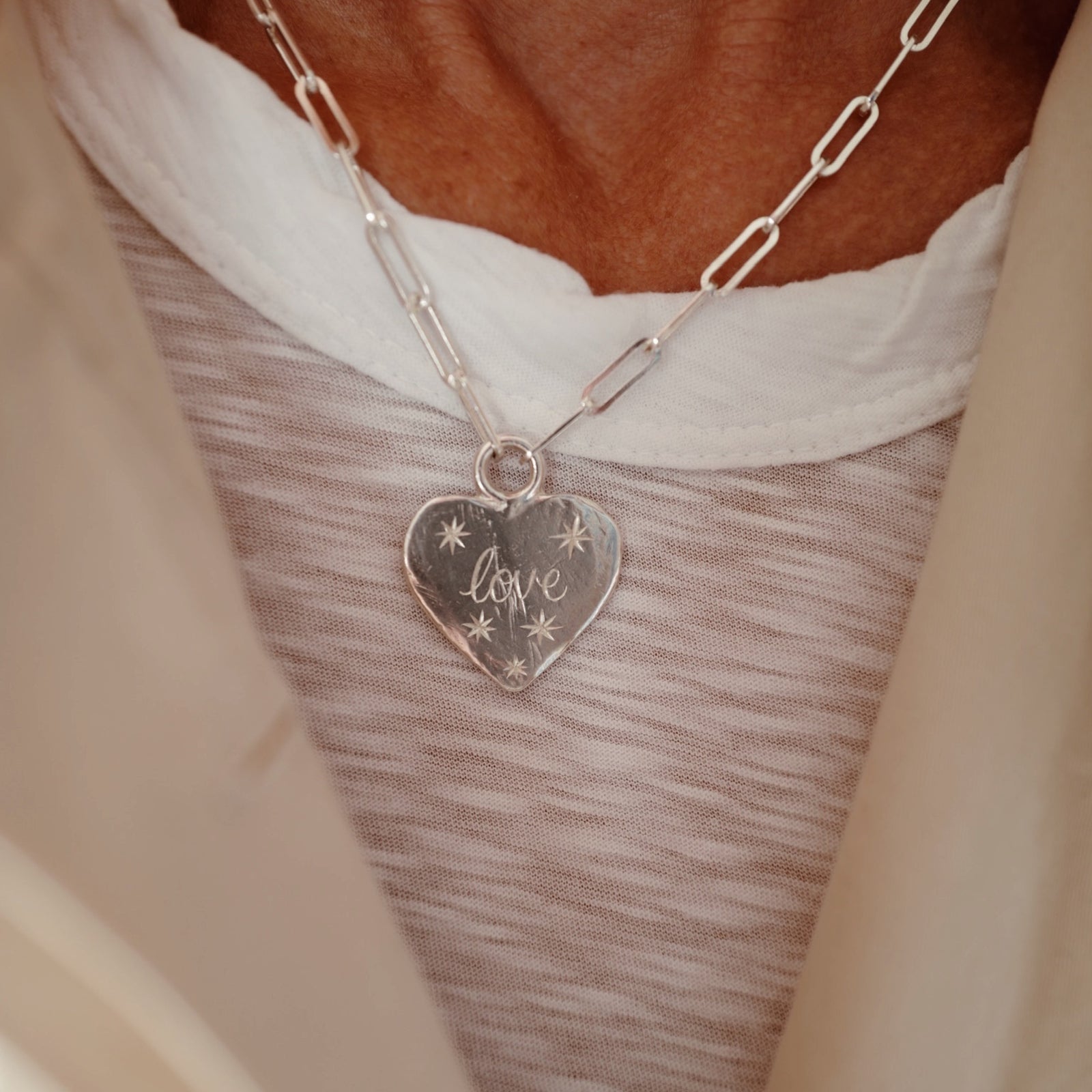 Silver 'Starry Night' Keeper's Heart Trace Chain Necklace