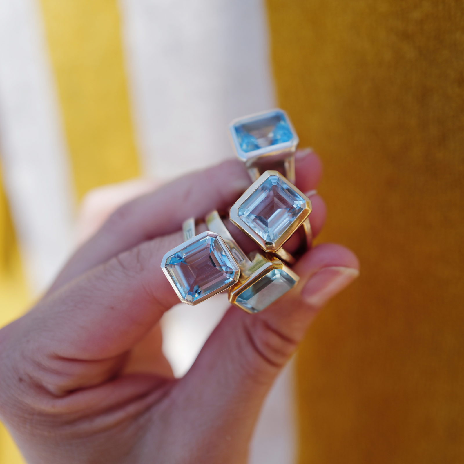 Silver Juno Blue Topaz Split Shank Ring