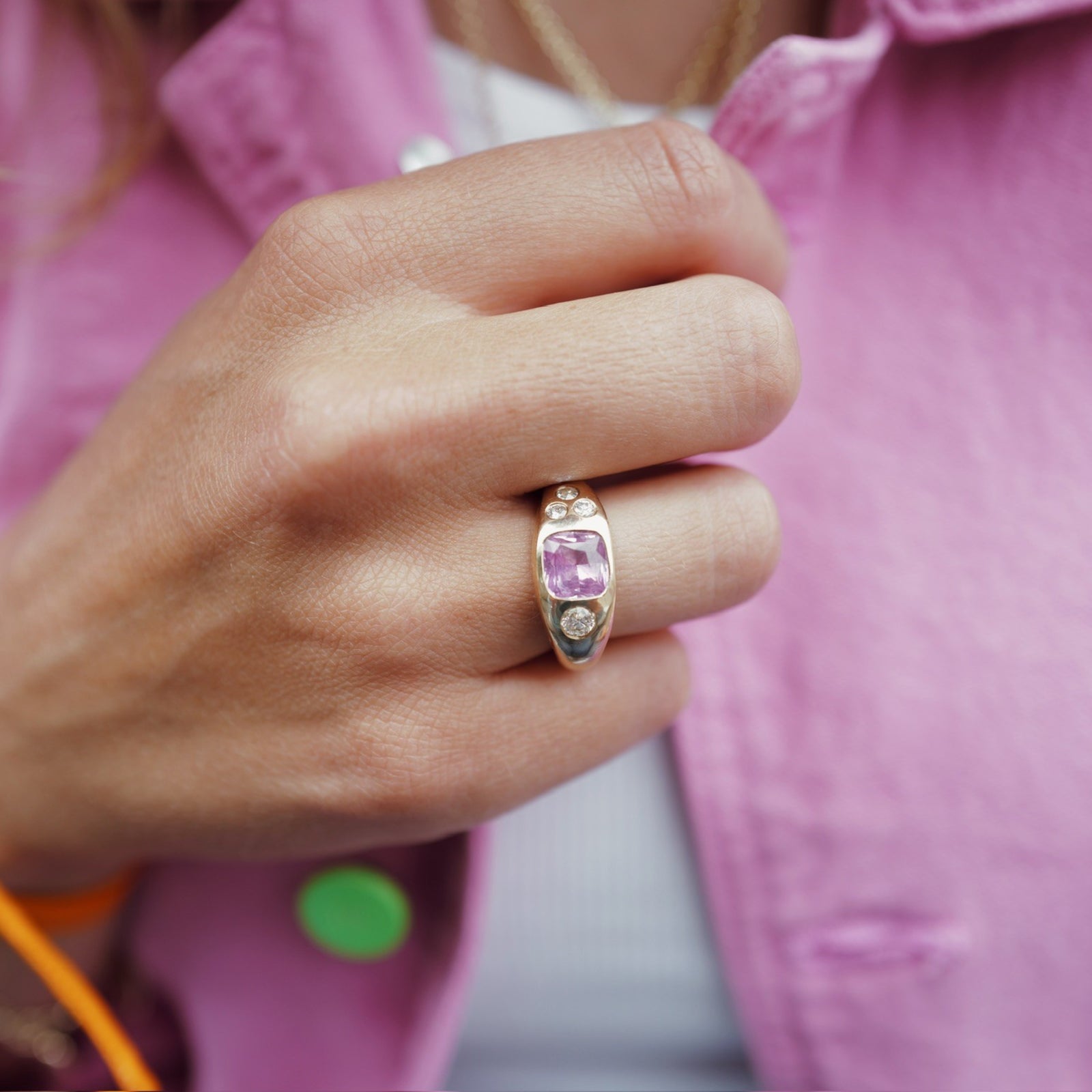 CALLAIA Gold Pink Sapphire & Diamond Ring