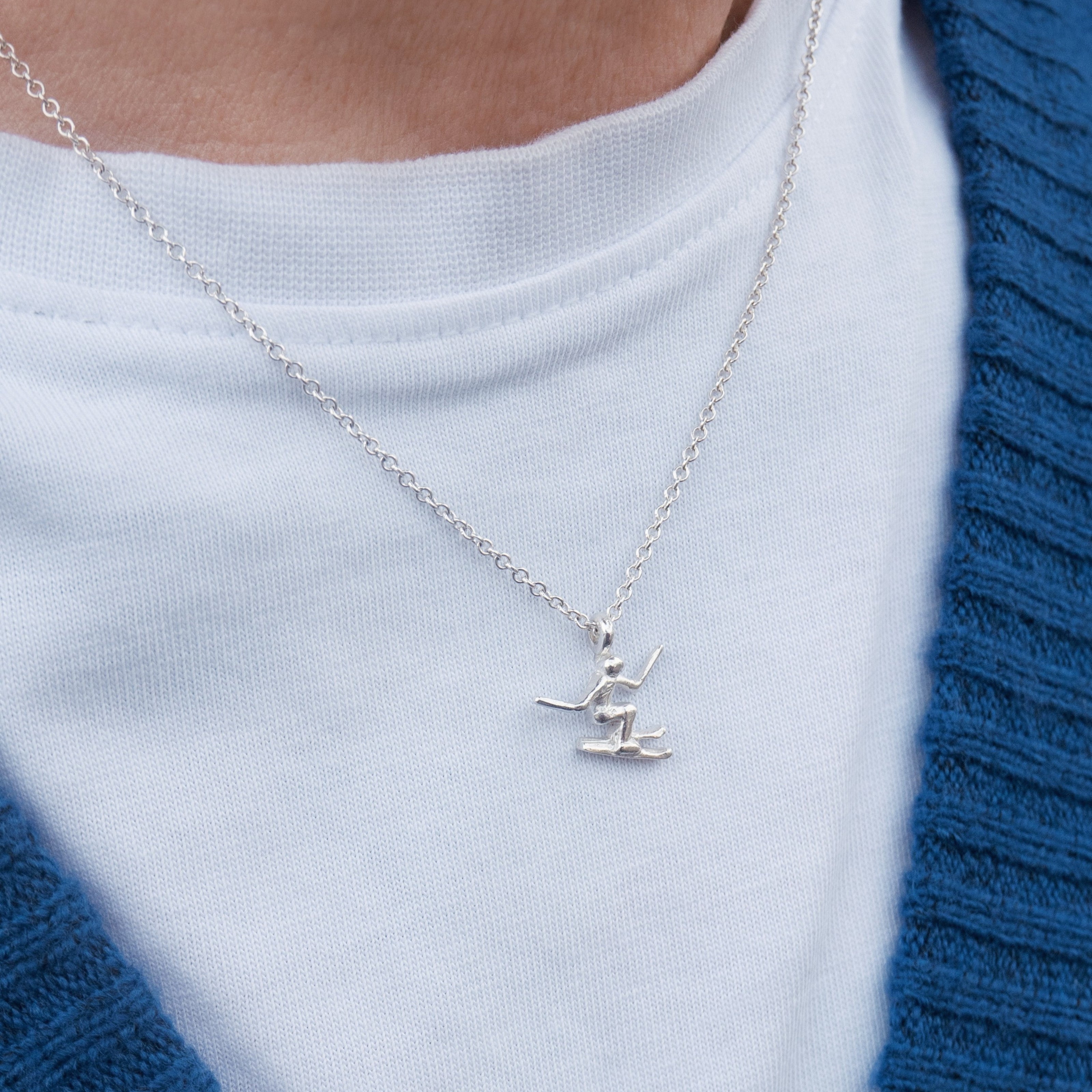 Silver Skier Necklace
