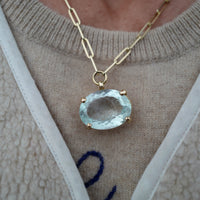 AUKAI Gold Aquamarine Claw Trace Chain Necklace
