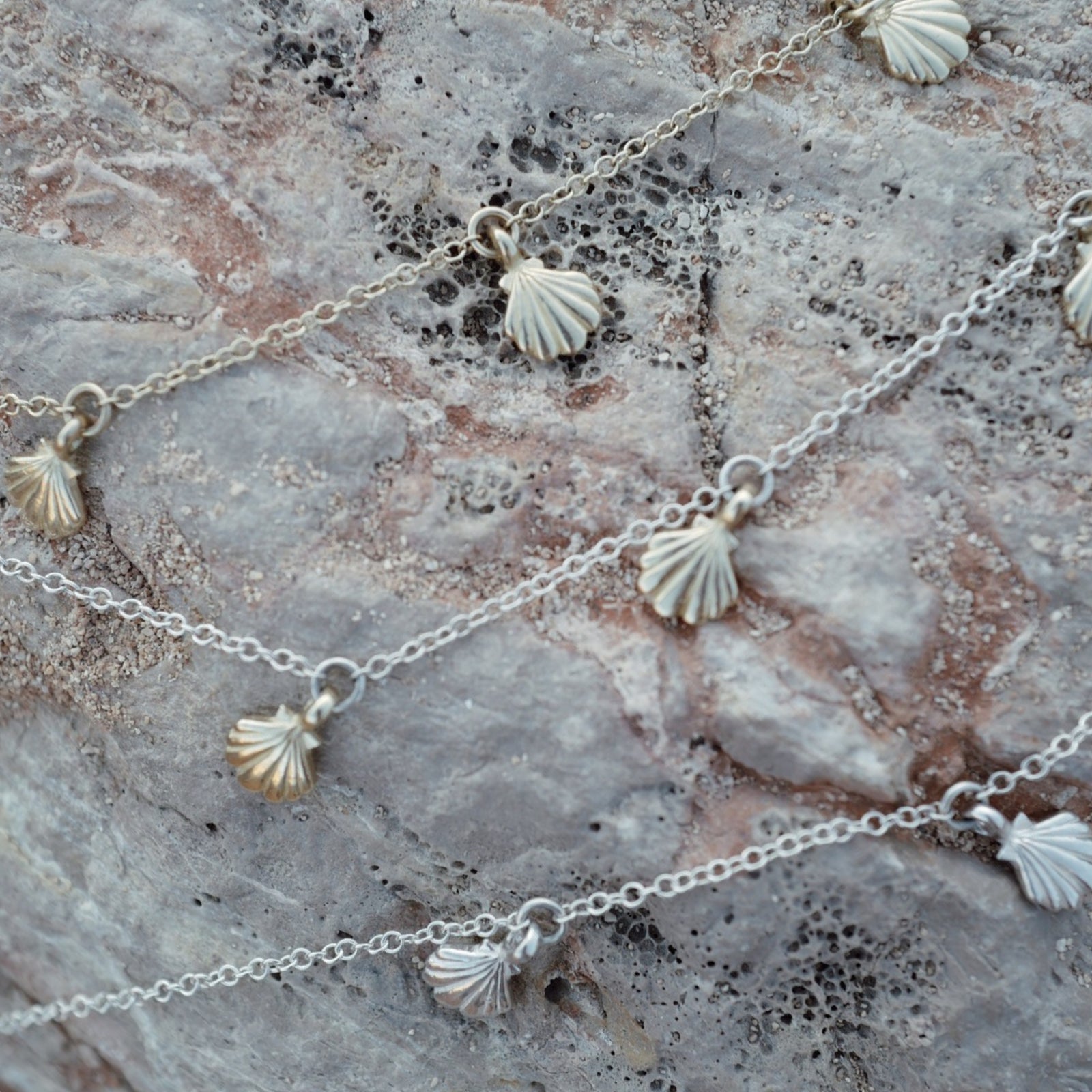 Silver & Gold Trio Scallop Shell Necklace