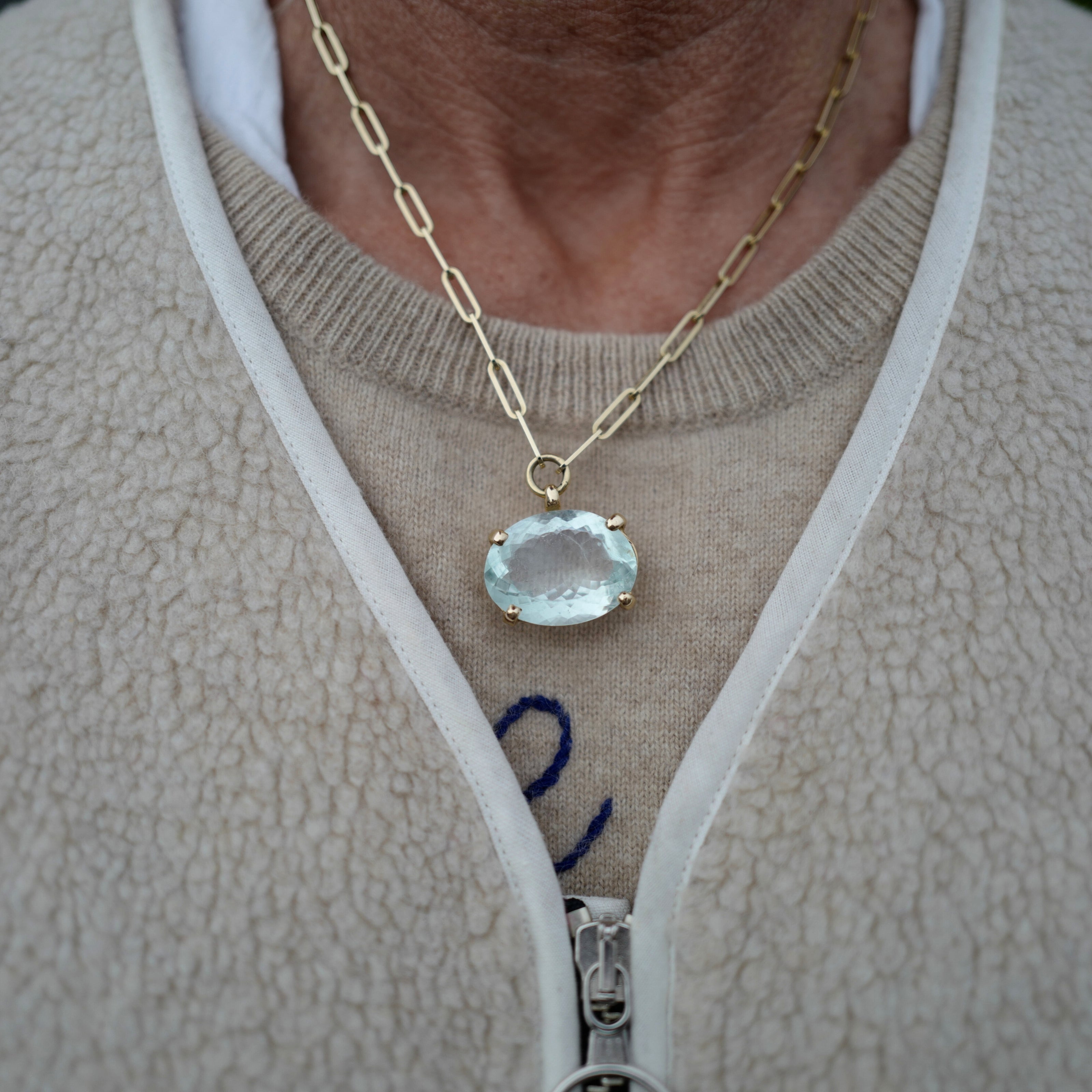 AUKAI Gold Aquamarine Claw Trace Chain Necklace