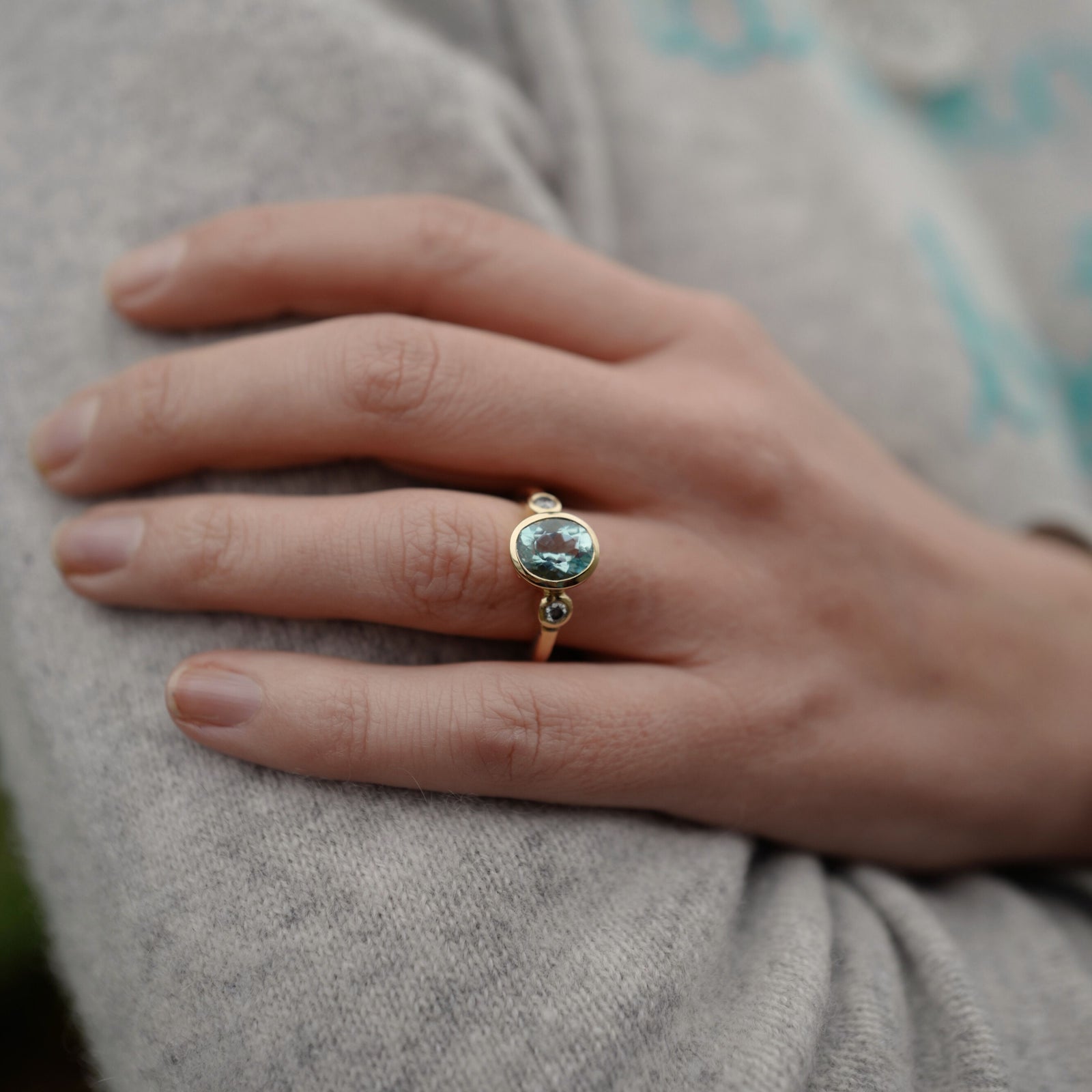 DAMLA Gold Aquamarine &  Diamond Ring