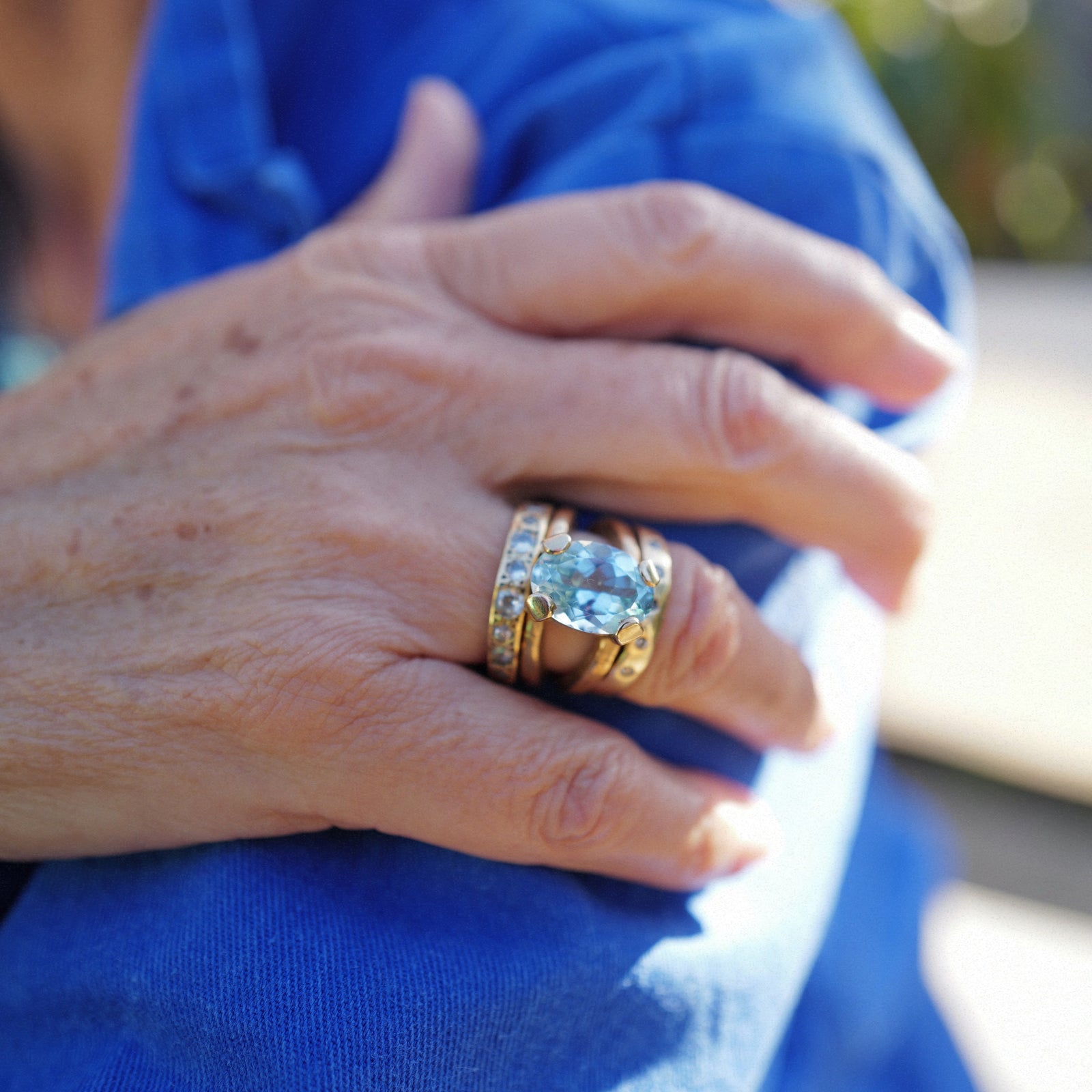 Gold Blue Topaz Maxi Claw Ring