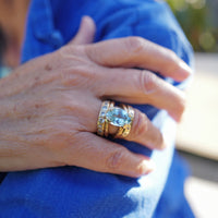 Gold Blue Topaz Maxi Claw Ring