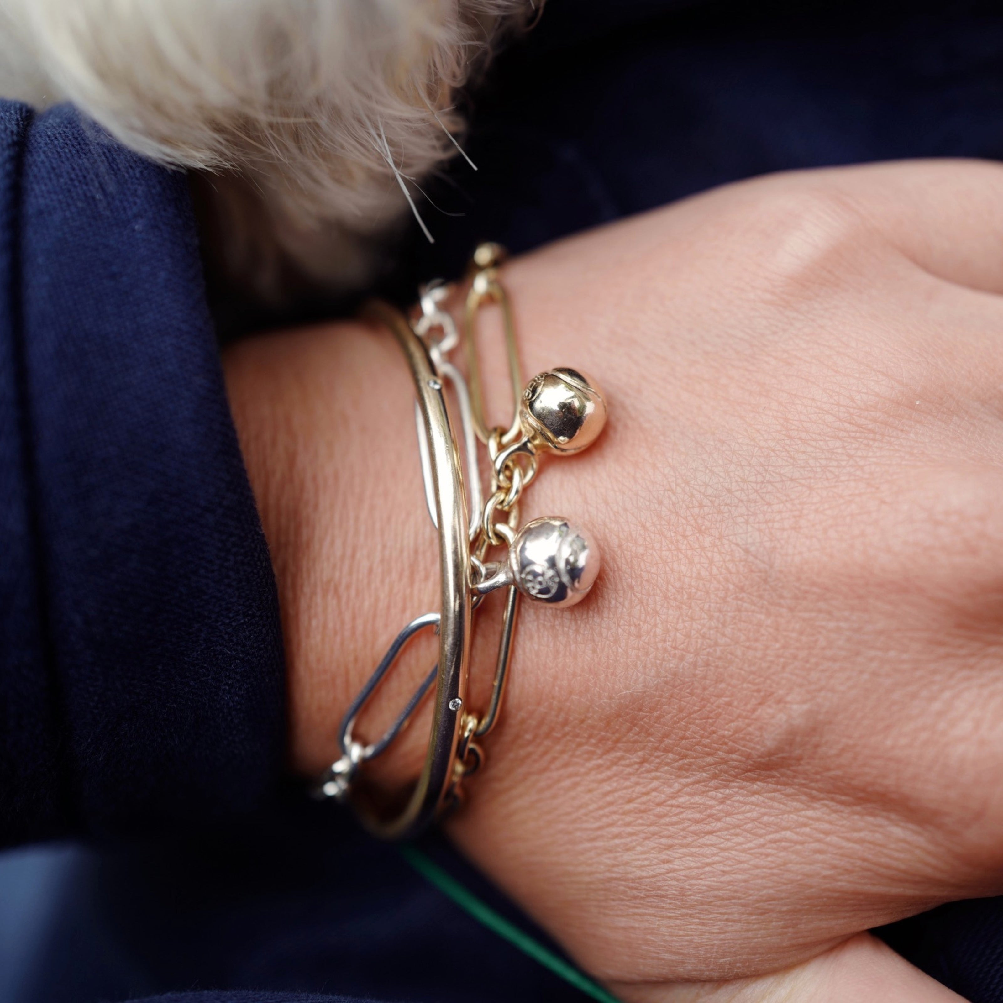 Gold DD Tennis Ball Chain Bracelet