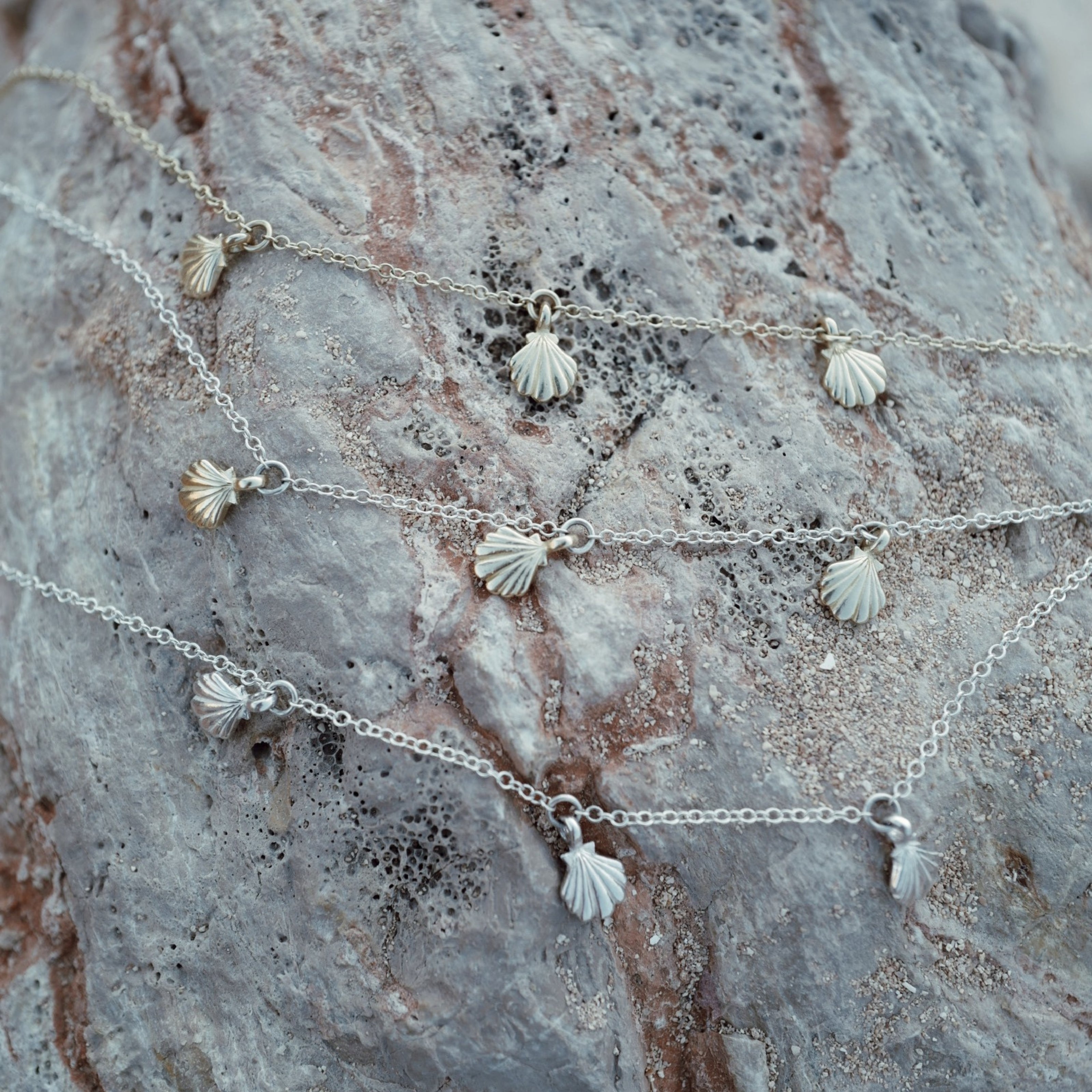 Silver Trio Scallop Shell Necklace