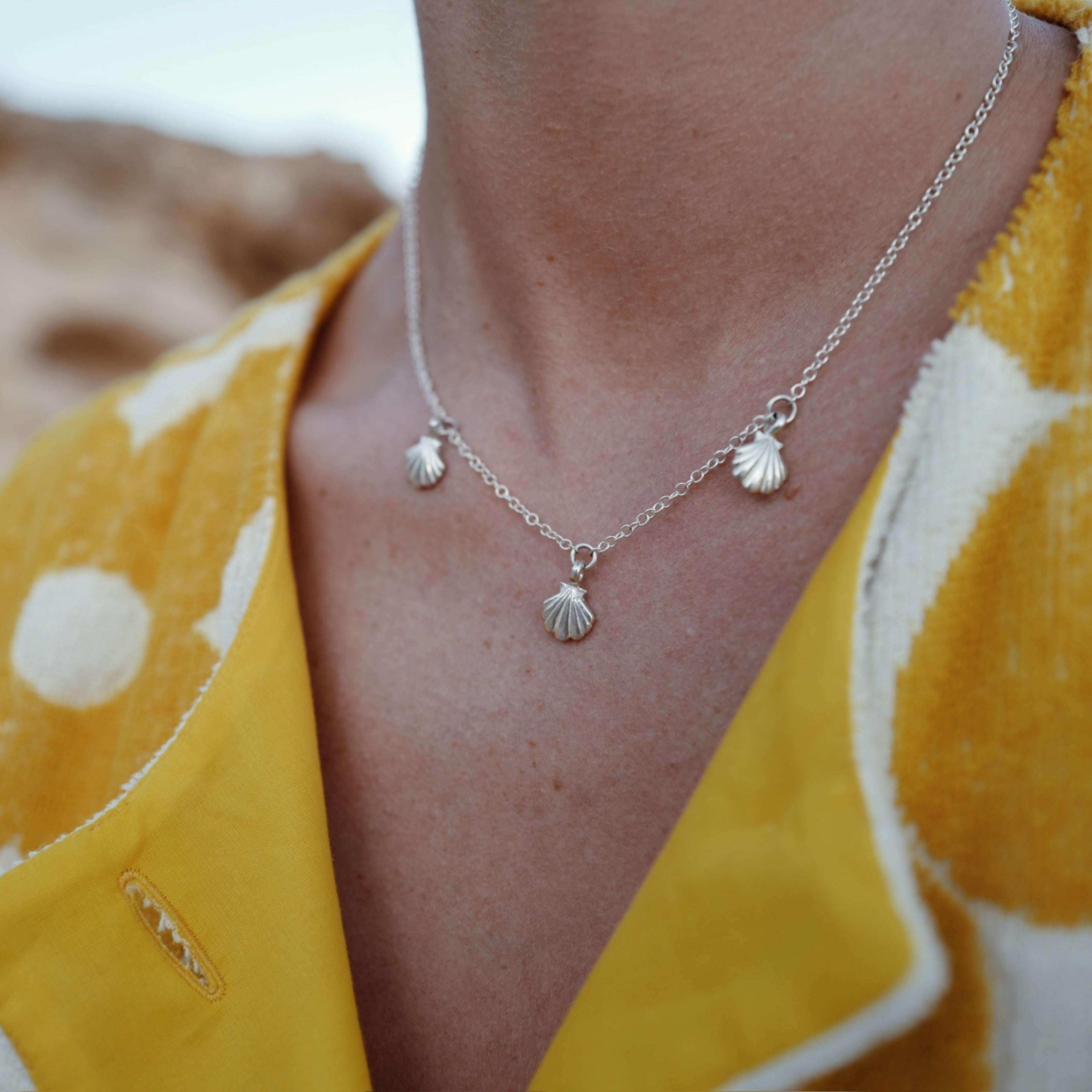 Silver Trio Scallop Shell Necklace