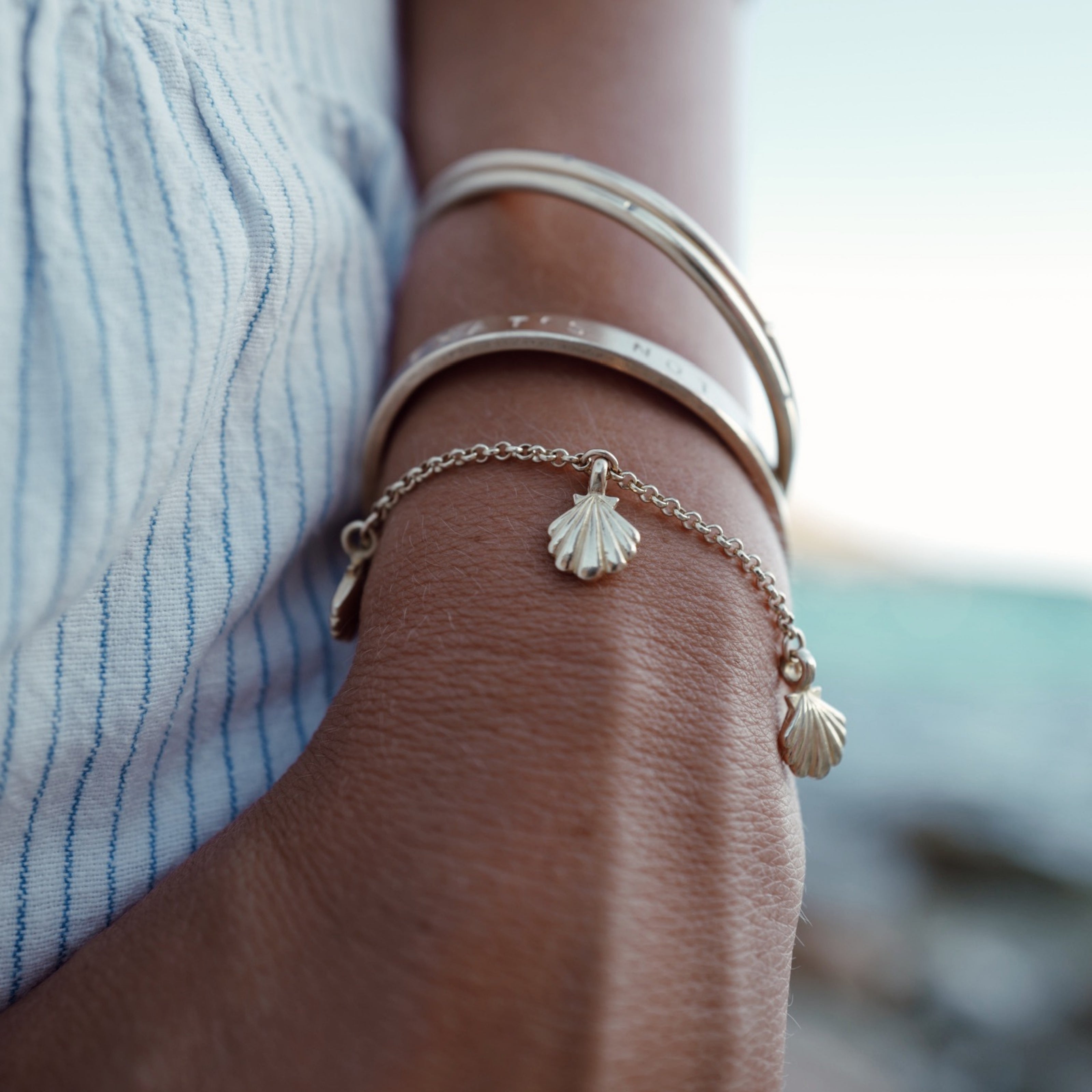 Gold Trio Scallop Shell Chain Bracelet