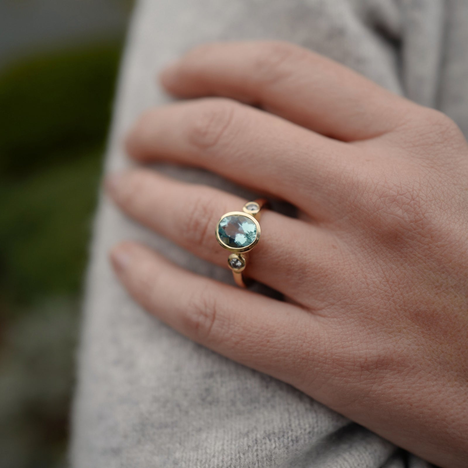 DAMLA Gold Aquamarine &  Diamond Ring