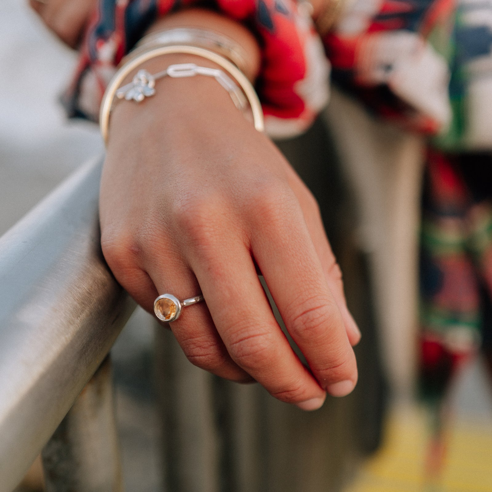 Silver Citrine Baby Treasure Ring