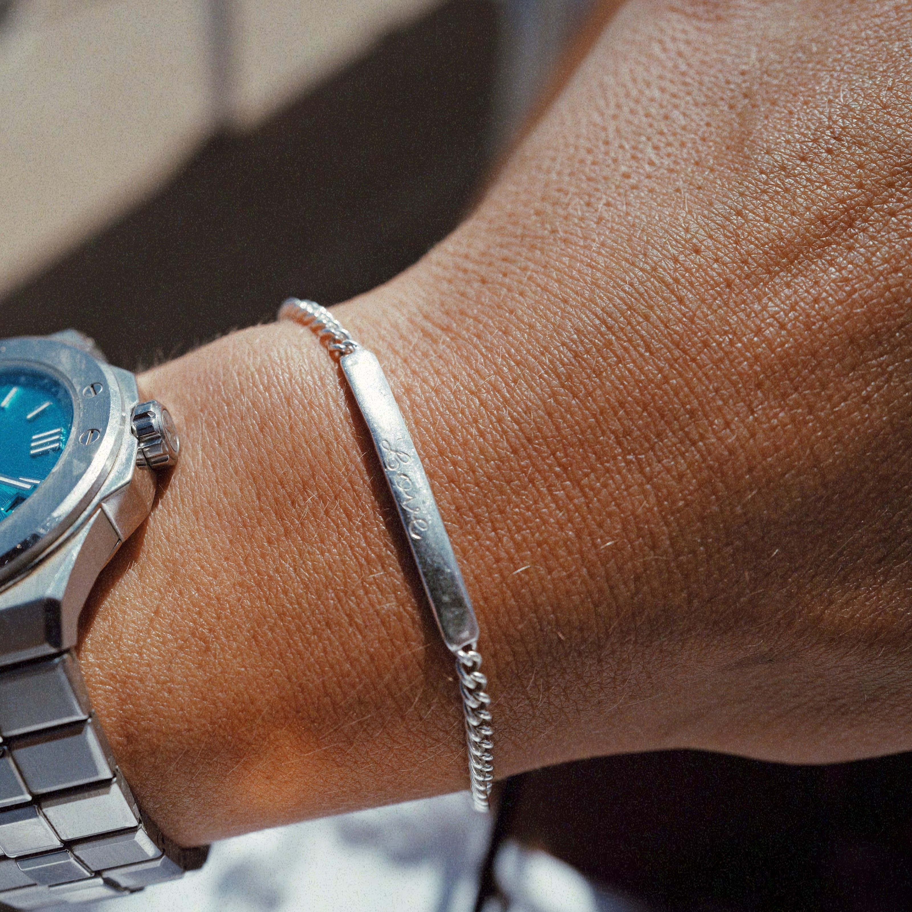 Silver Small ID Bracelet with Handwriting