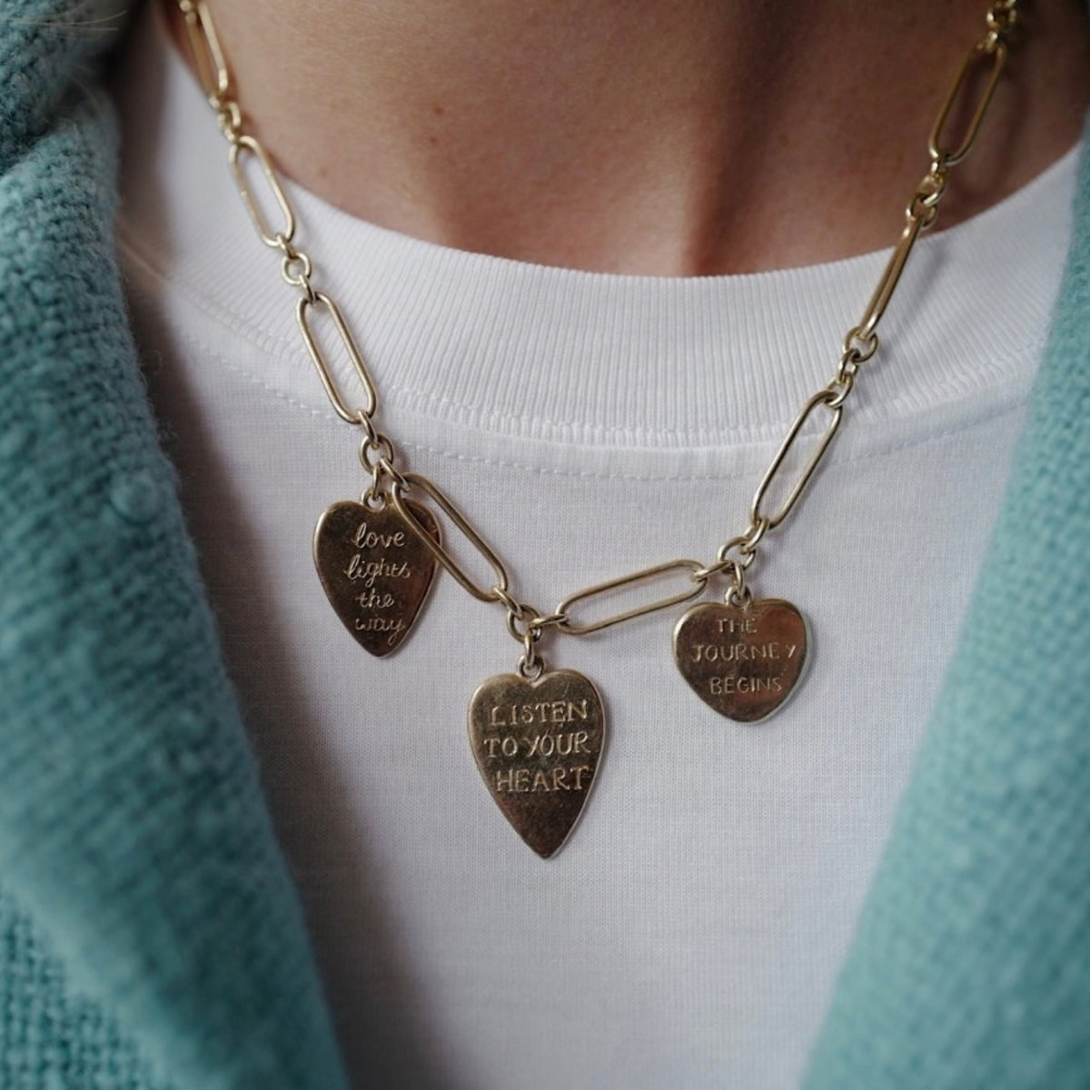 Gold Trio Heart Token Necklace