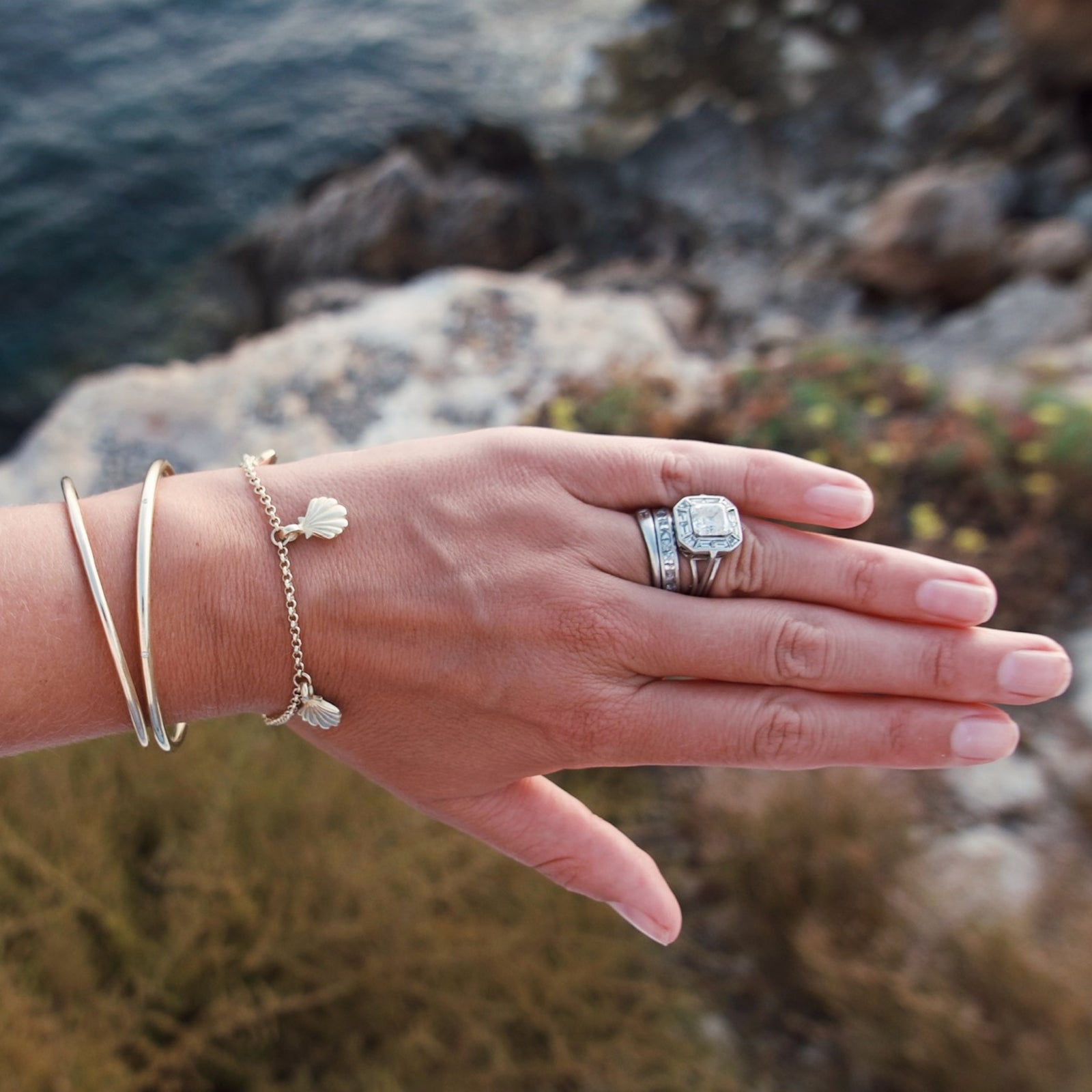 Gold Trio Scallop Shell Chain Bracelet