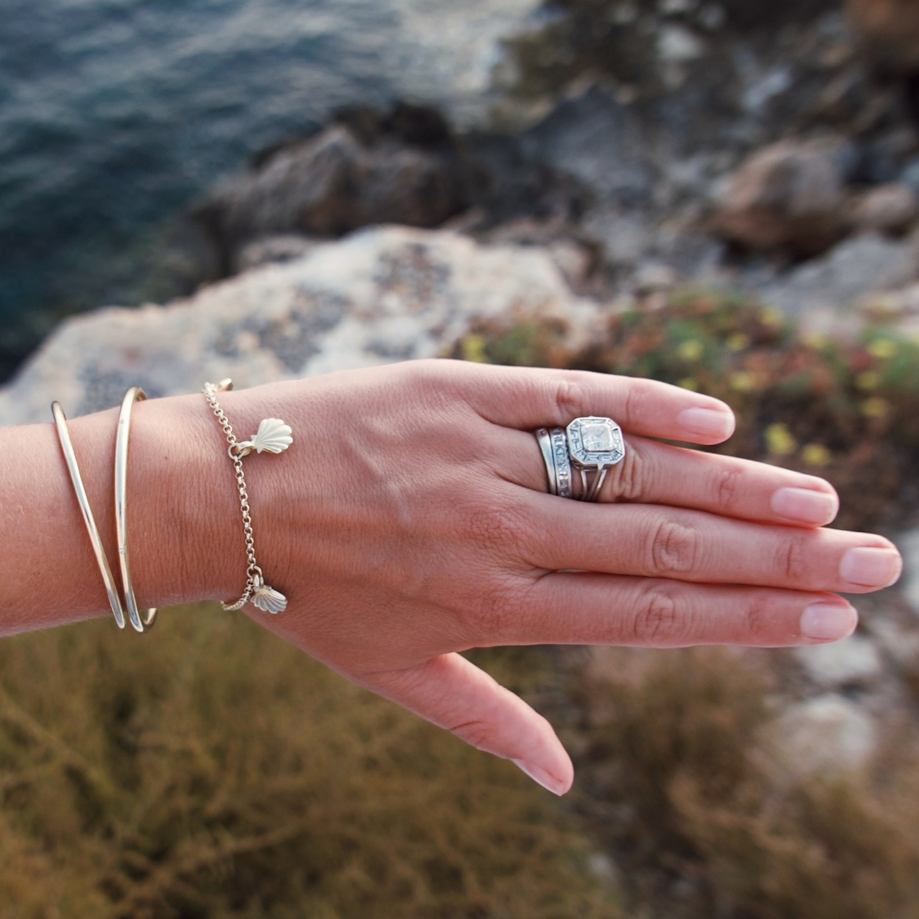 Gold Trio Scallop Shell Chain Bracelet