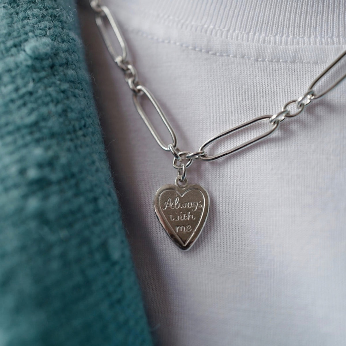 Silver 'Always With Me' Heart Token Necklace