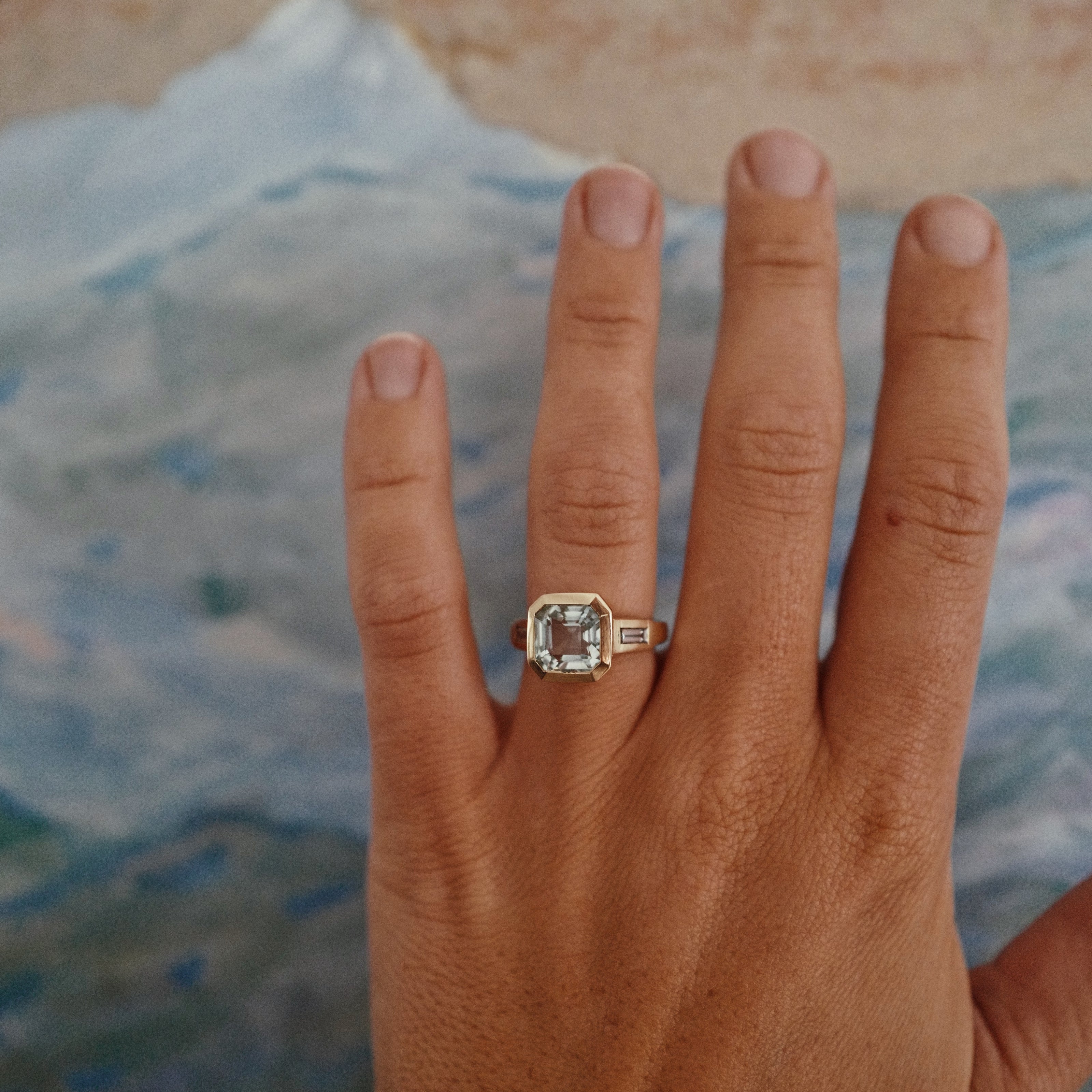 MINA Gold Zimbaqua Aquamarine & Diamond Ring