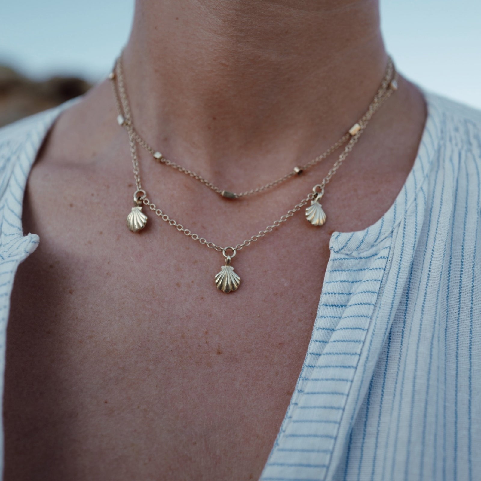 Gold Trio Scallop Shell Necklace