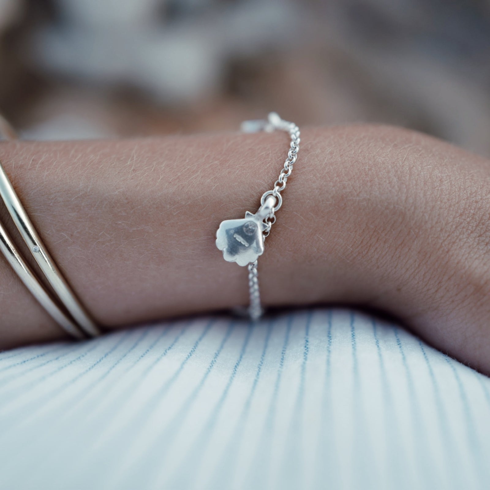 Silver Trio Scallop Shell Chain Bracelet