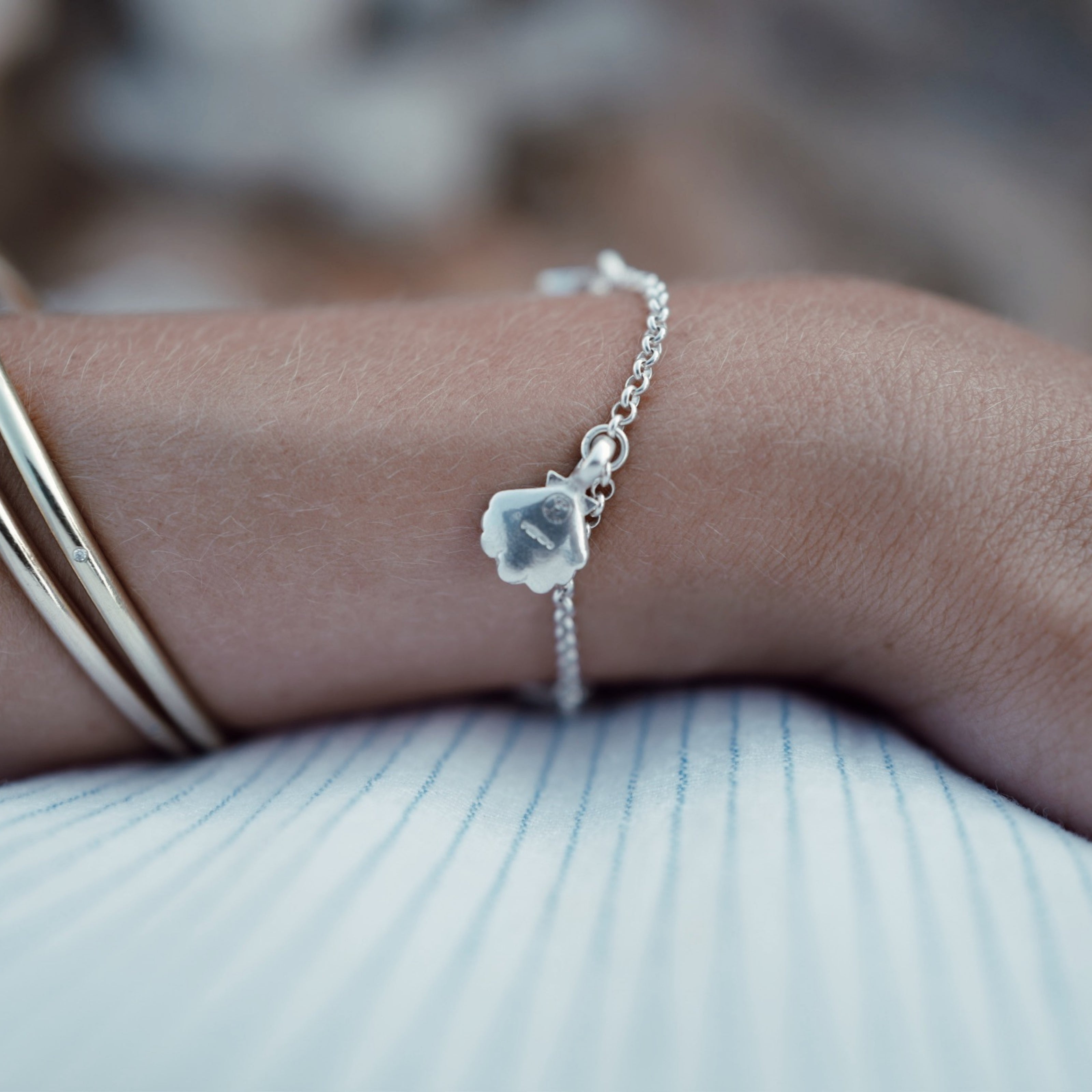 Silver Trio Scallop Shell Chain Bracelet