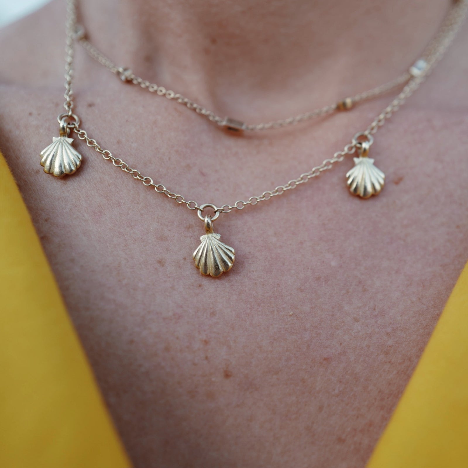 Gold Trio Scallop Shell Necklace